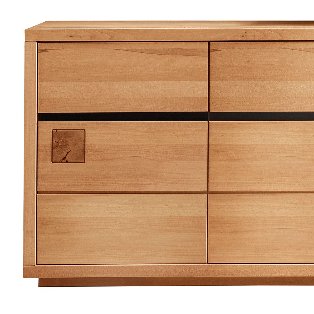 Lomadox Sideboard WINCHESTER-69, Kommode Wohnzimmerschrank 175 cm Buche massiv geölt Hirnholz-Detail