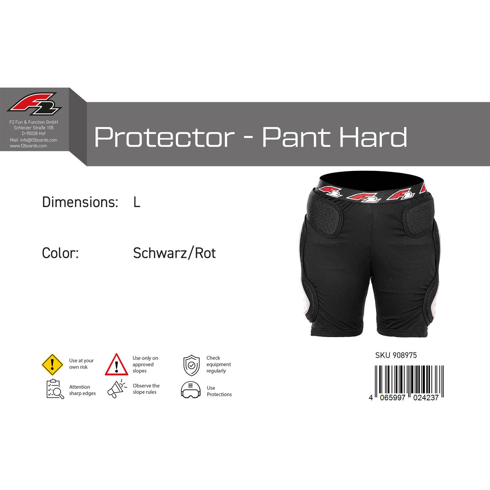 F2 Protektorenhose F2 Snowboard Hose Protector - Pant Hard L Schwarz/Rot 2024/25