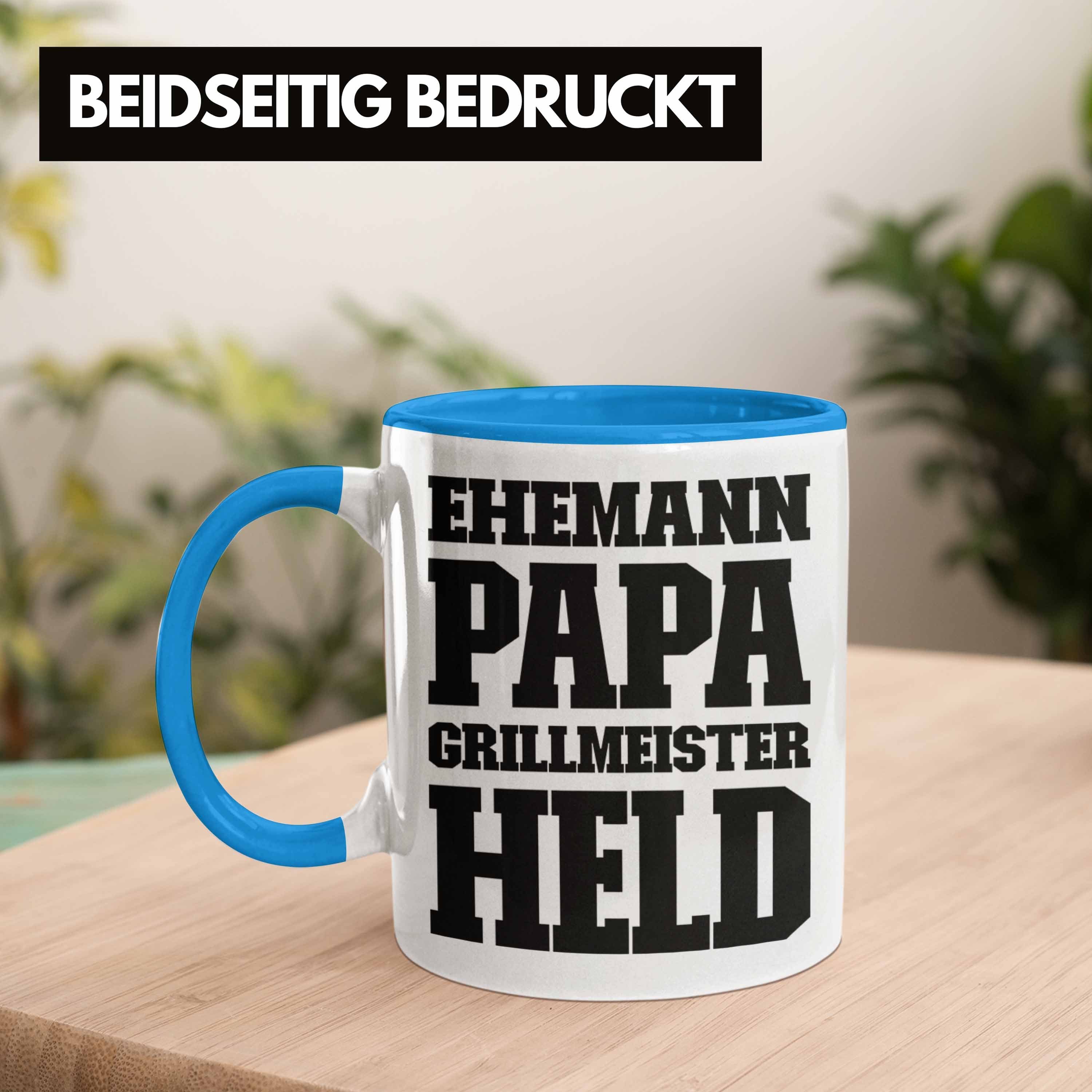 Trendation Tasse Trendation - Papa Vatertag Grillen Kaffeetasse Sommer Becher Held Ehemann Blau Geschenk Tasse Geschenkidee