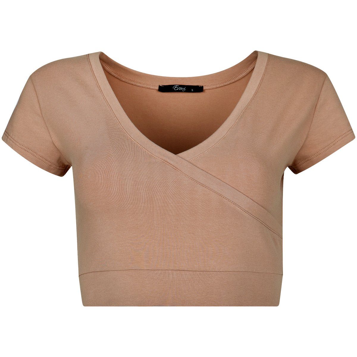 Evoni Crop-Top Damen Crop Top Kurzarmshirt Baumwolle Bauchfrei – Bild 2 von 2
