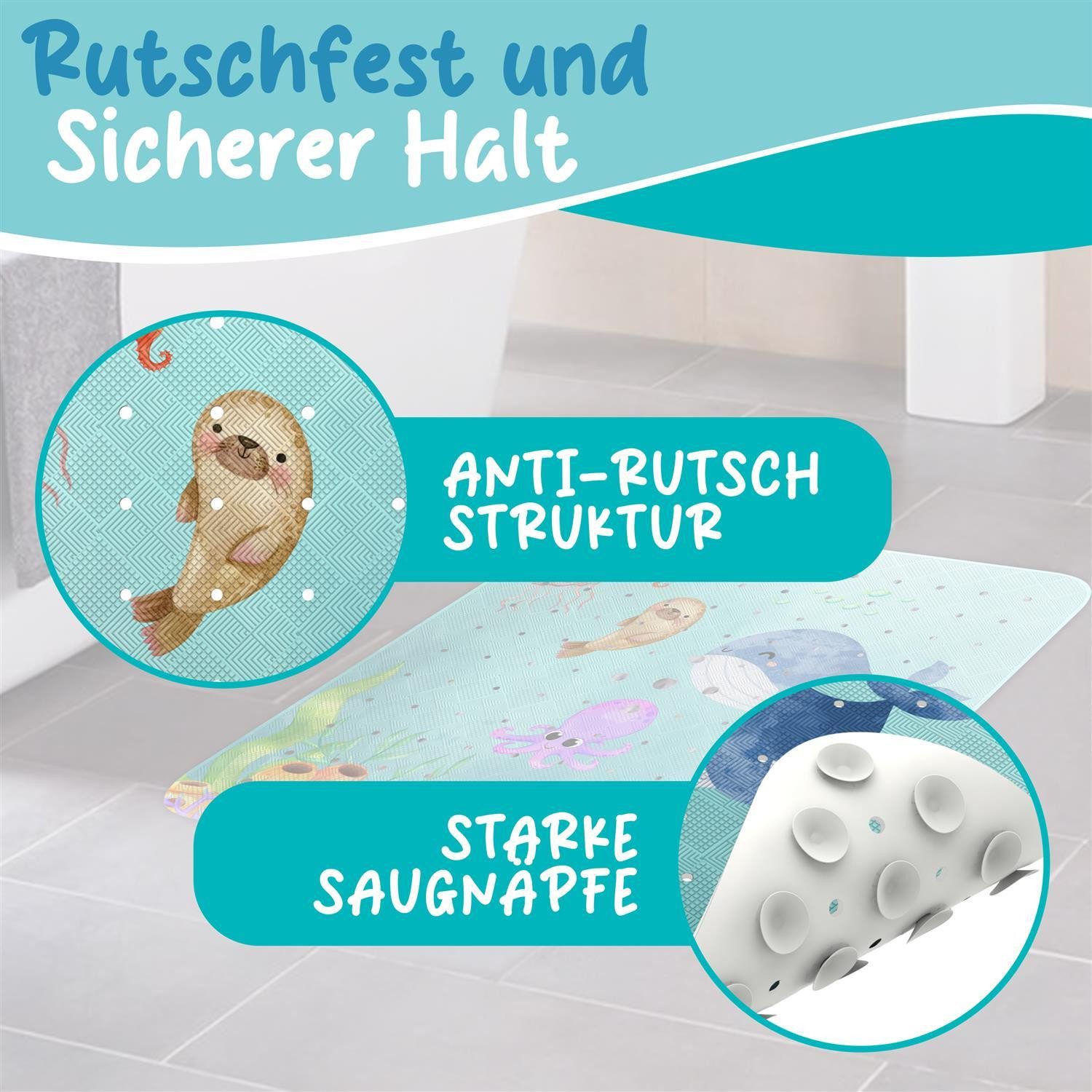 Delluxia Duscheinlage Duschmatte rutschfest speziell für Kinder, B: 53 cm, L: 53 cm, inkl. Aufhängung, geruchsfrei, schimmelfrei, ohne Weichmacher