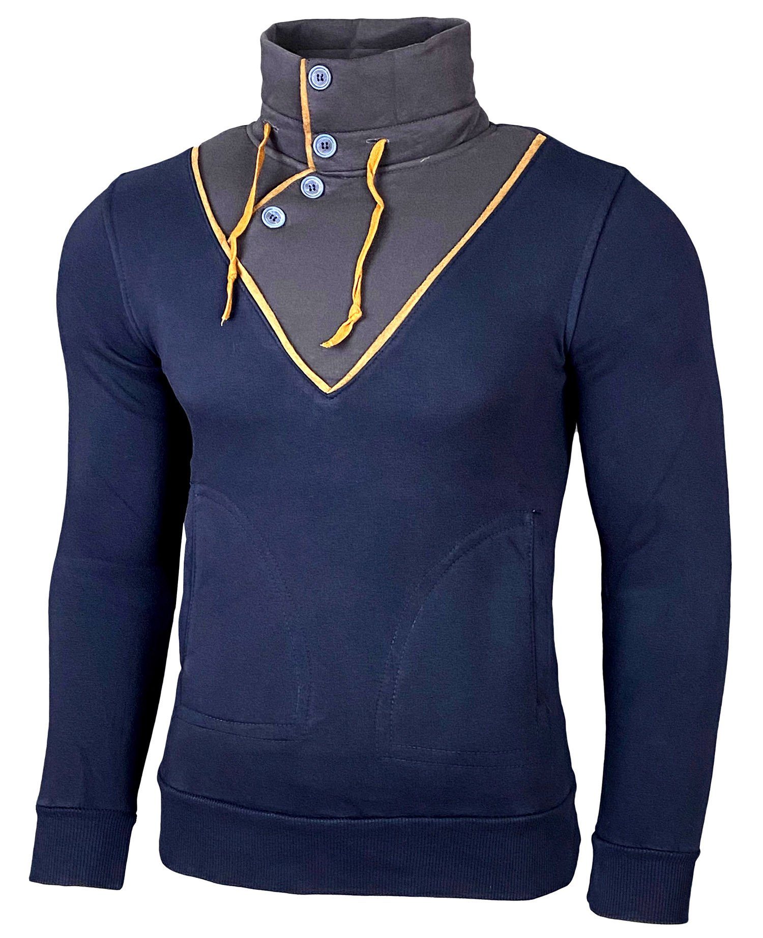 Strickpullover Baxboy Herren Sweatshirt Tube-Neck Stehkragen Knopfverschluss 4005