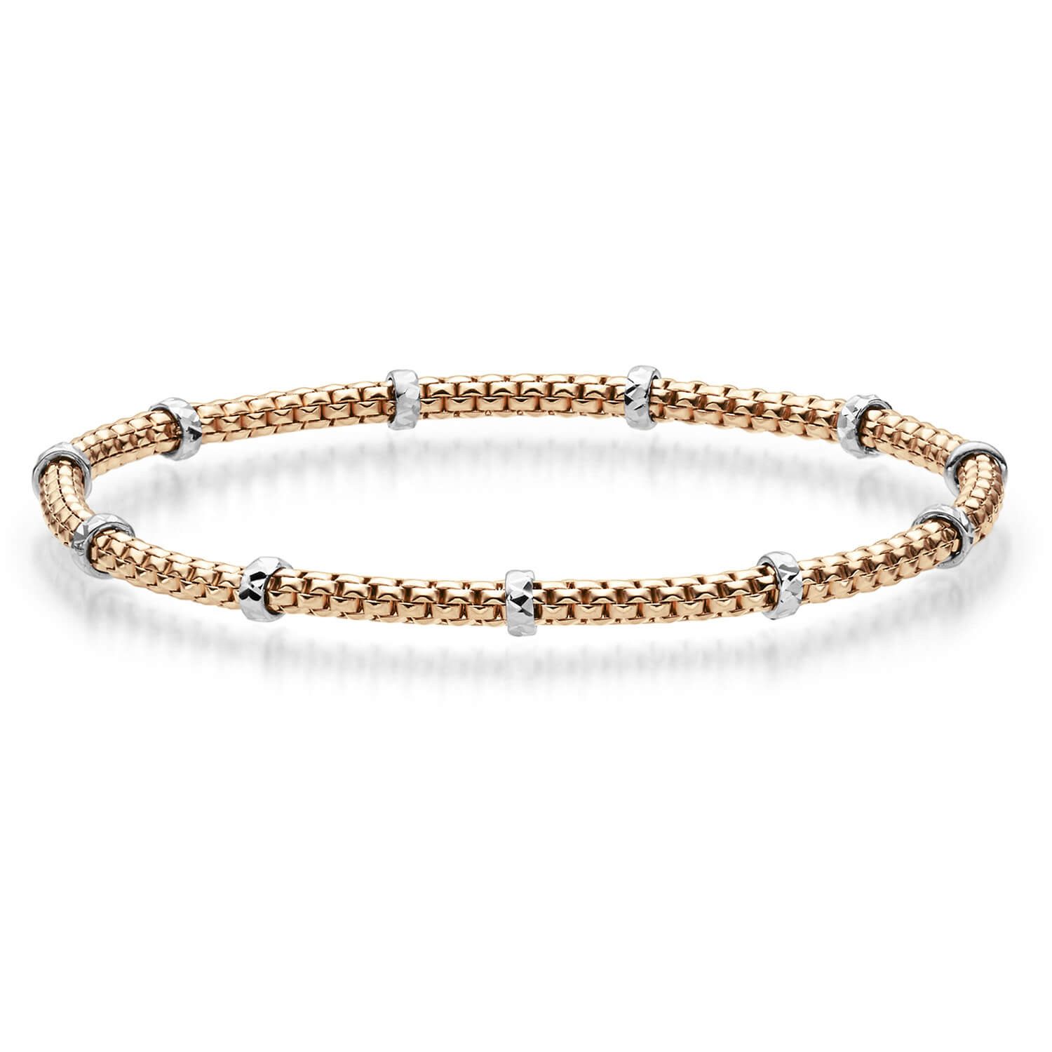 Schmuck Krone Goldarmband 2mm Cubic-Armband mit Rollo 585 Gold rot/weiß stretch, Gold 585