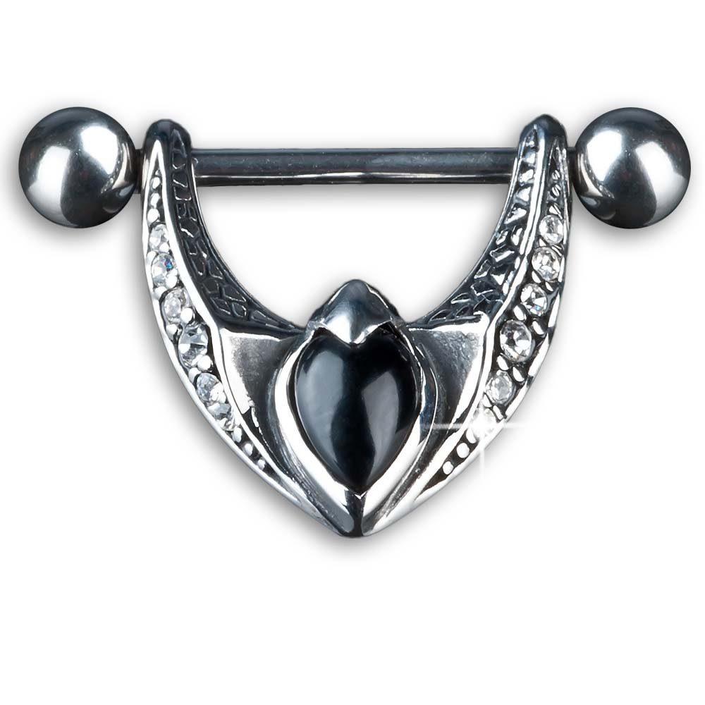 viva-adorno Brustwarzenpiercing Brustpiercing Nippel Schild Barbell mit Zirkonia Anhänger, Kristall Nippelpiercing Chirurgenstahl 316 L teilweise geschwärzt