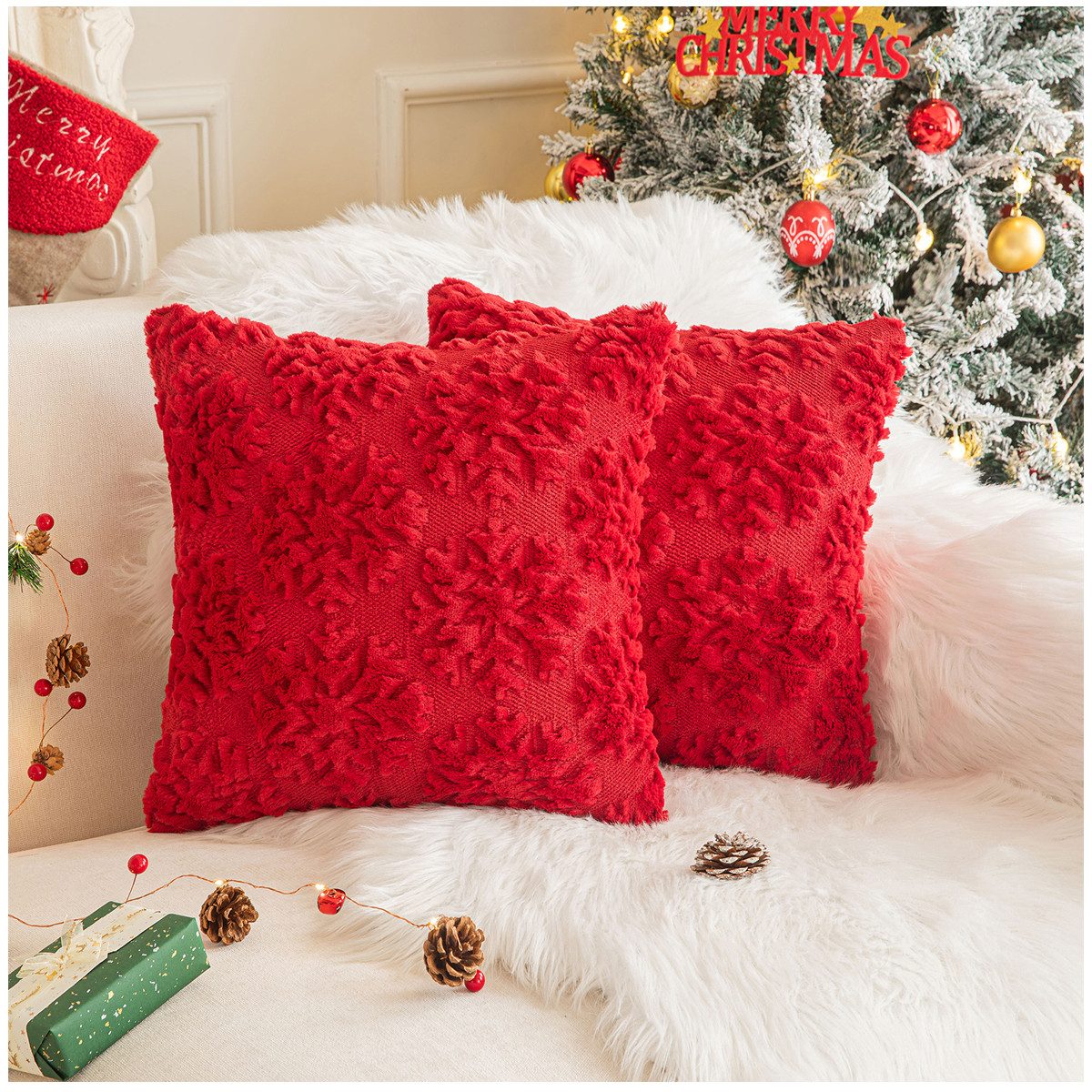 Qelus Kissenbezüge Kissenbezug Weihnachtsbaum Bestickt Zottelig Weihnachtsk günstig online kaufen