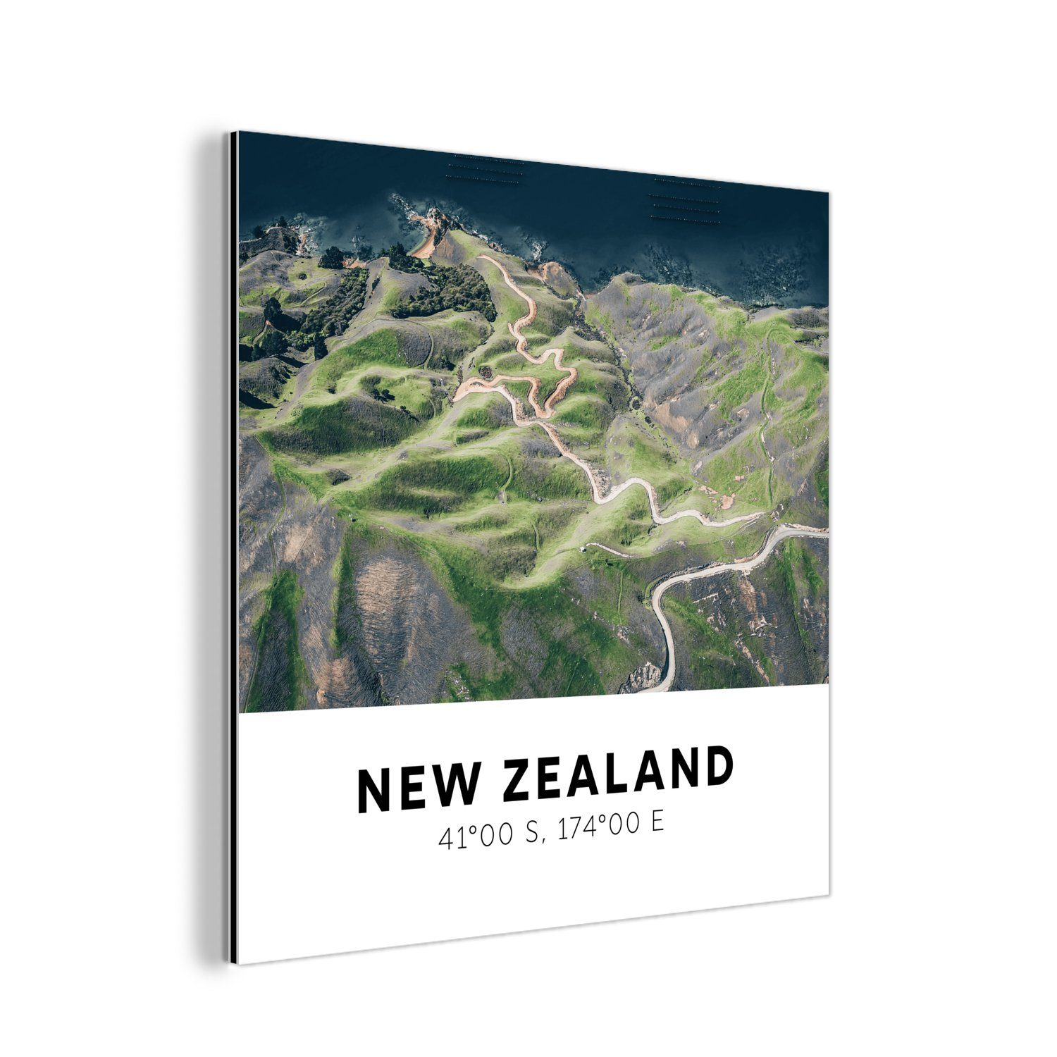 MuchoWow Neuseeland Metallbild deko St), Grün, - (1 aus Aluminium Gemälde - Metall, Meer Alu-Dibond-Druck,