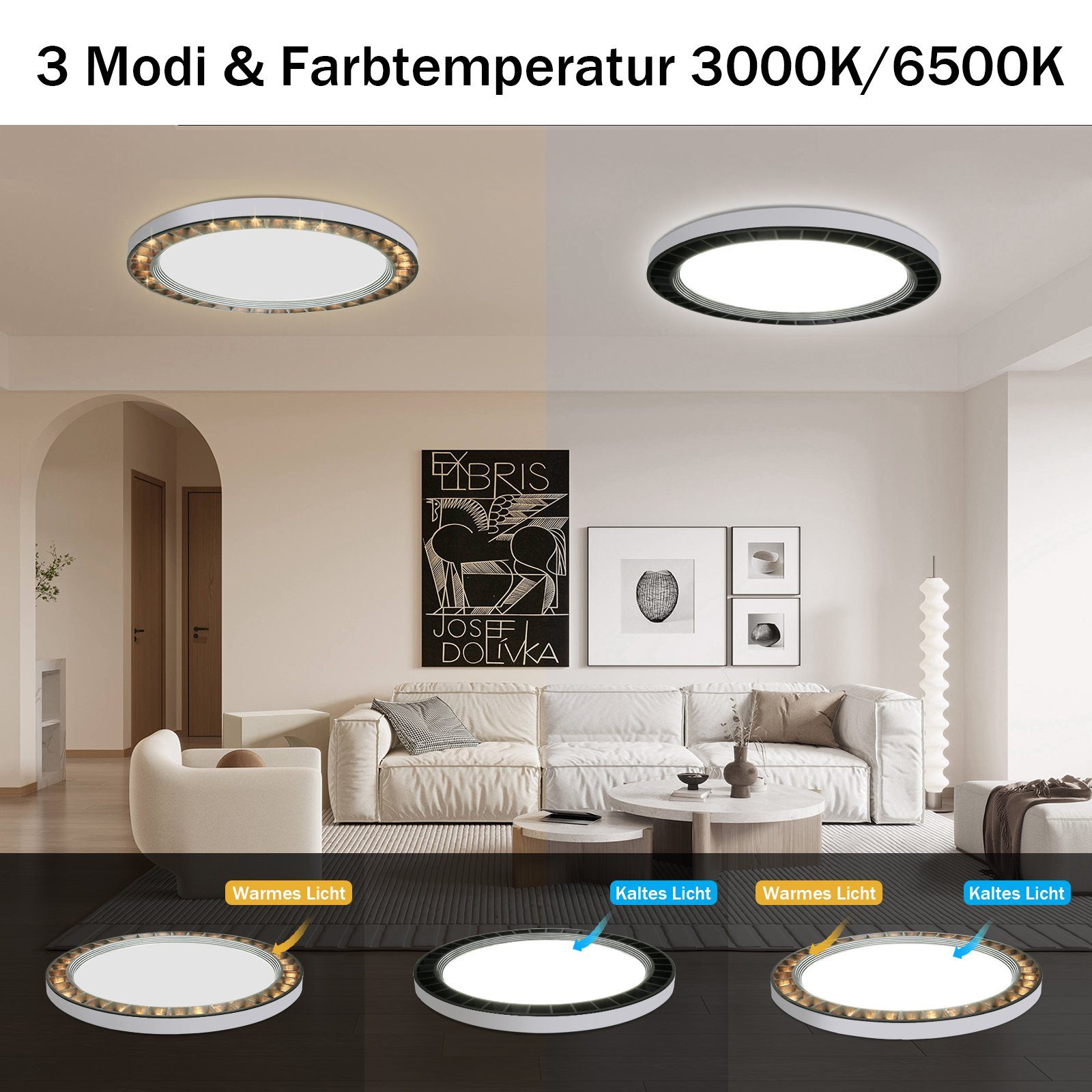 ZMH LED Deckenleuchte Modern Dimmbar(Außenring) IP44 günstig online kaufen