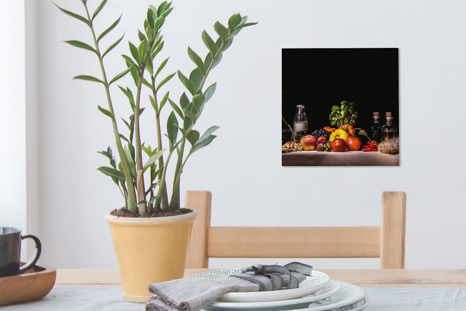 OneMillionCanvasses® Leinwandbild Stilleben für - Essen Bilder Wohnzimmer Schwarz, Trinken Obst Leinwand - Schlafzimmer - (1 - St)