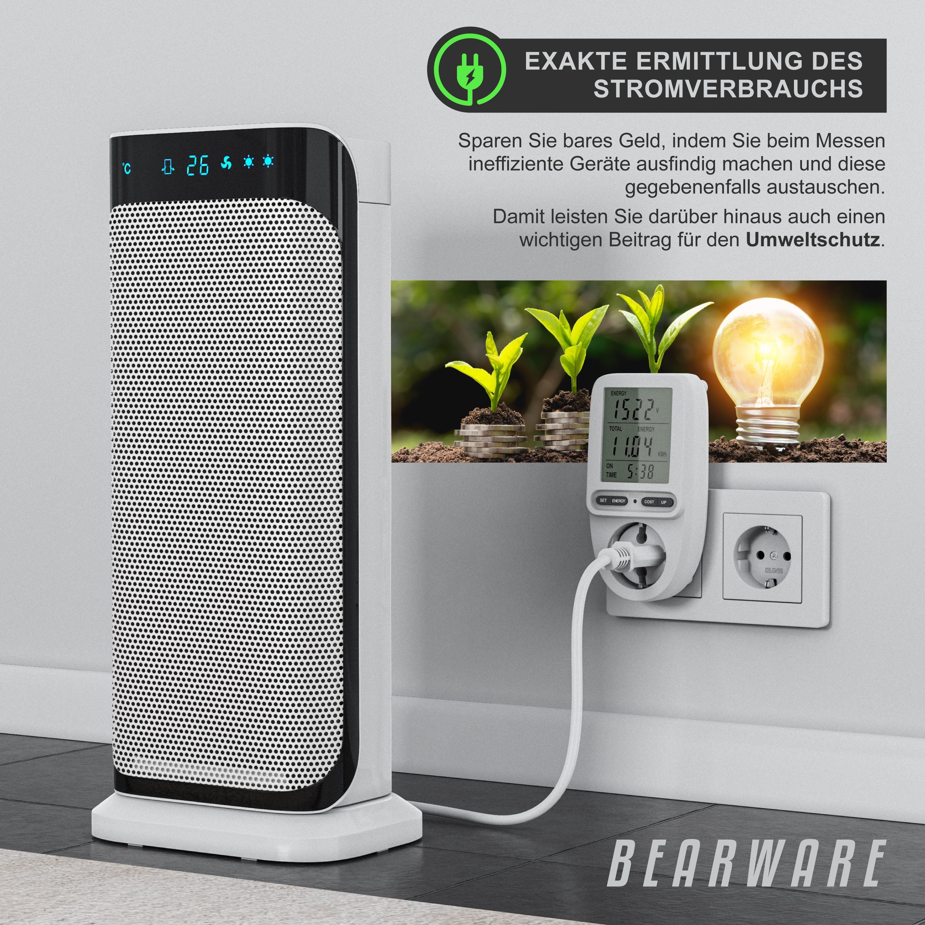 BEARWARE Energiekostenmessgerät max. 3680 W, Strommesser, Stromverbrauchszähler, Stromkostenmessgerät, Steckdose Stromzähler