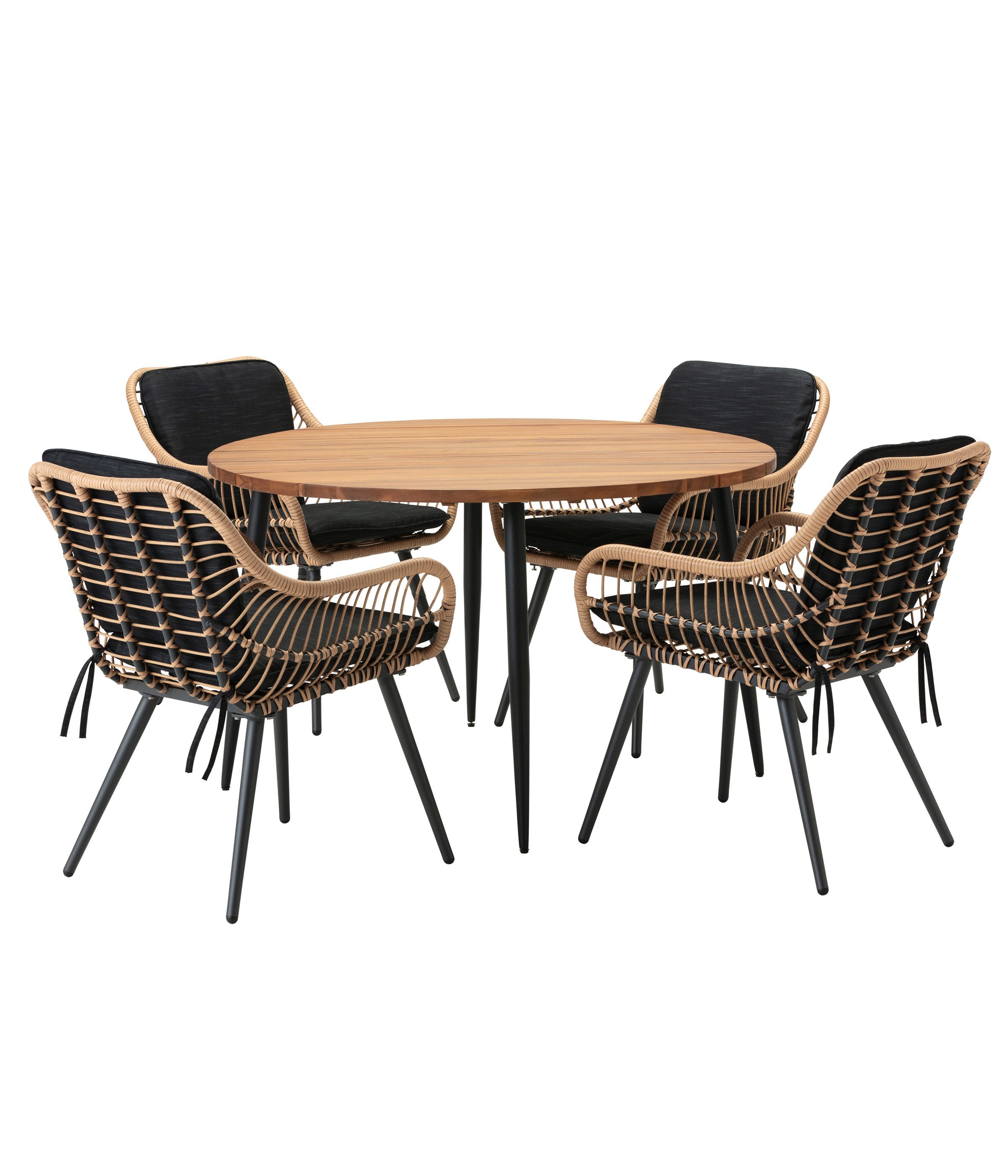 Dehner Gartentisch Venezia, Ø 120 cm, Höhe 75 cm, FSC®-zertifiziertes Akazienholz/Metall, runder Diningtisch in zeitlosem Design, mit bis zu 4 Sitzplätzen