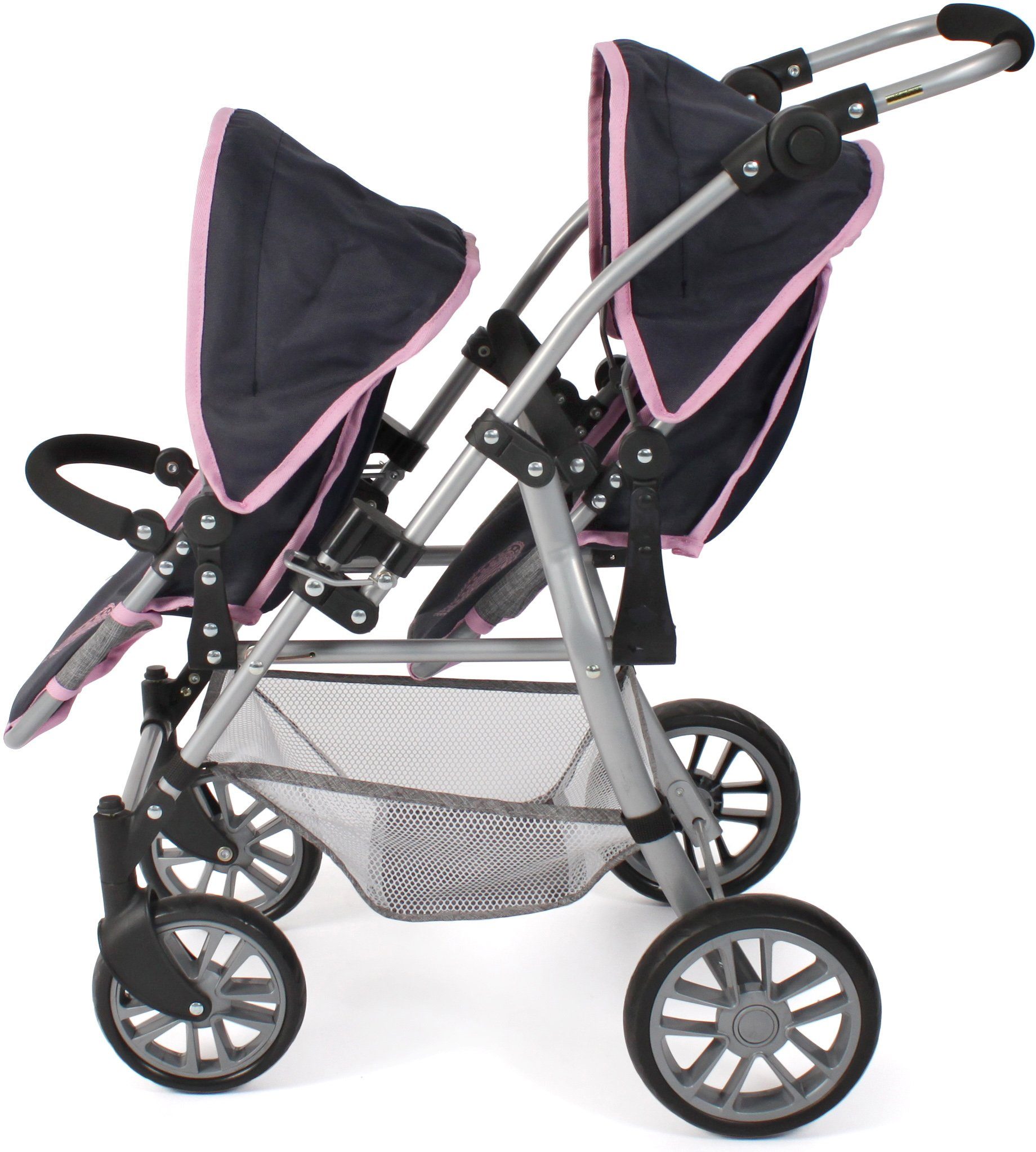CHIC2000 Puppen-Zwillingsbuggy Twinny, Grau-Navy, mit schwenkbaren Vorderrädern
