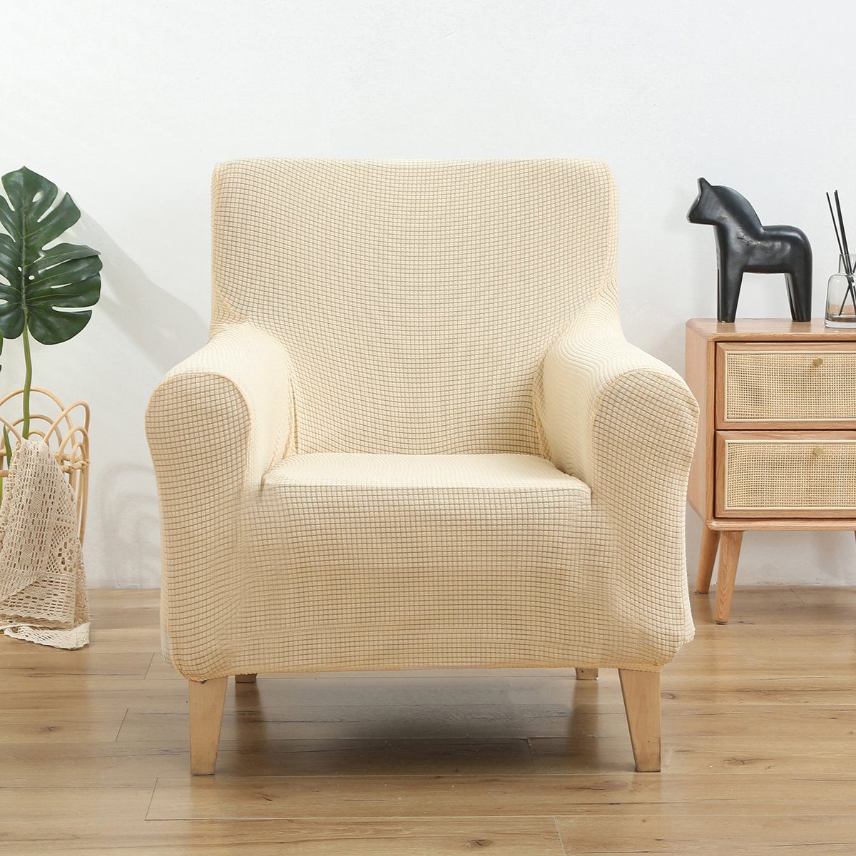 Sofahusse Stretch, Spandex, wasserdicht, für Holz Einzel Sessel Home Decoration, Sunicol Beige