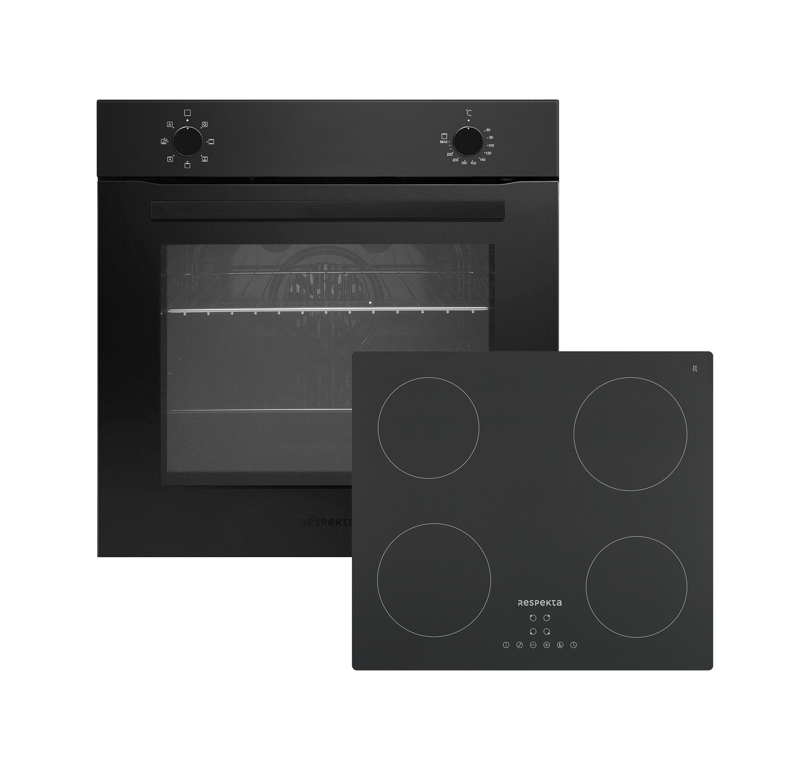 RESPEKTA Backofen-Set ASET121M4295IM Janis, 72 Liter Garraum; 7 Beheizungsarten; Backofen & Kochfeld mattschwarz