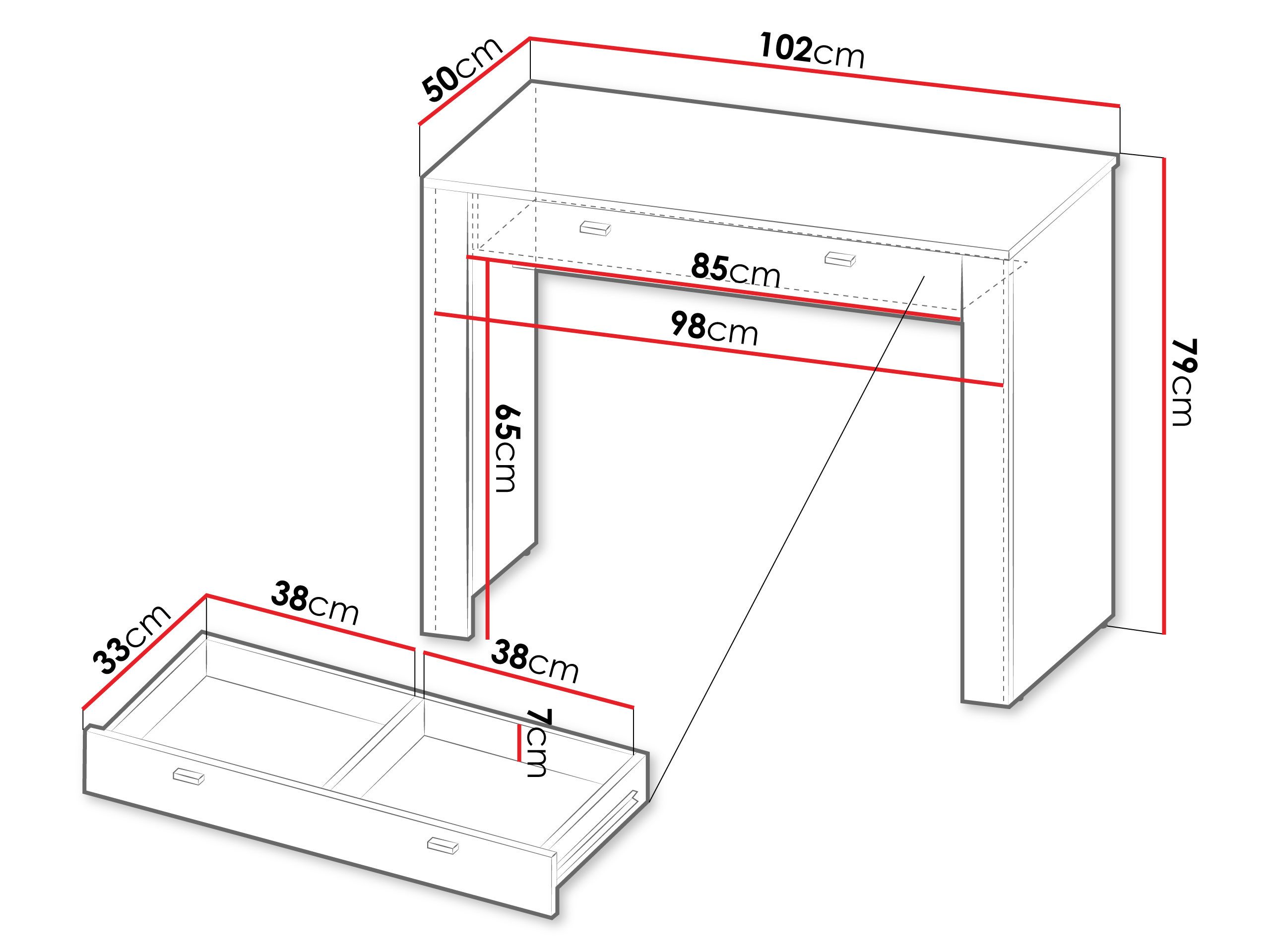 MIRJAN24 Schminktisch Mossa MO10 (mit Schublade), Kugelgleitschienen, 102x50x79 cm