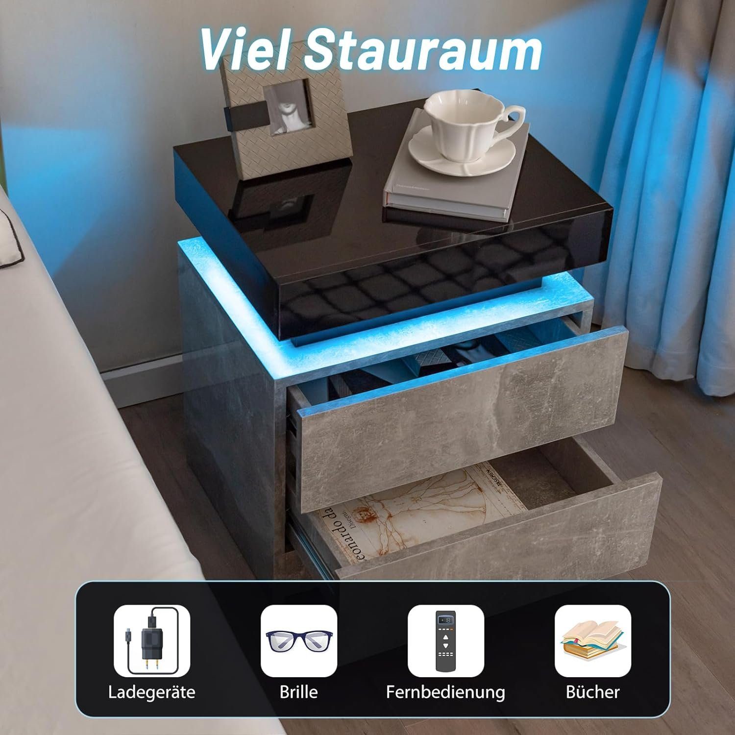 COSTWAY Nachttisch (1-St), LED, mit 2 günstig online kaufen