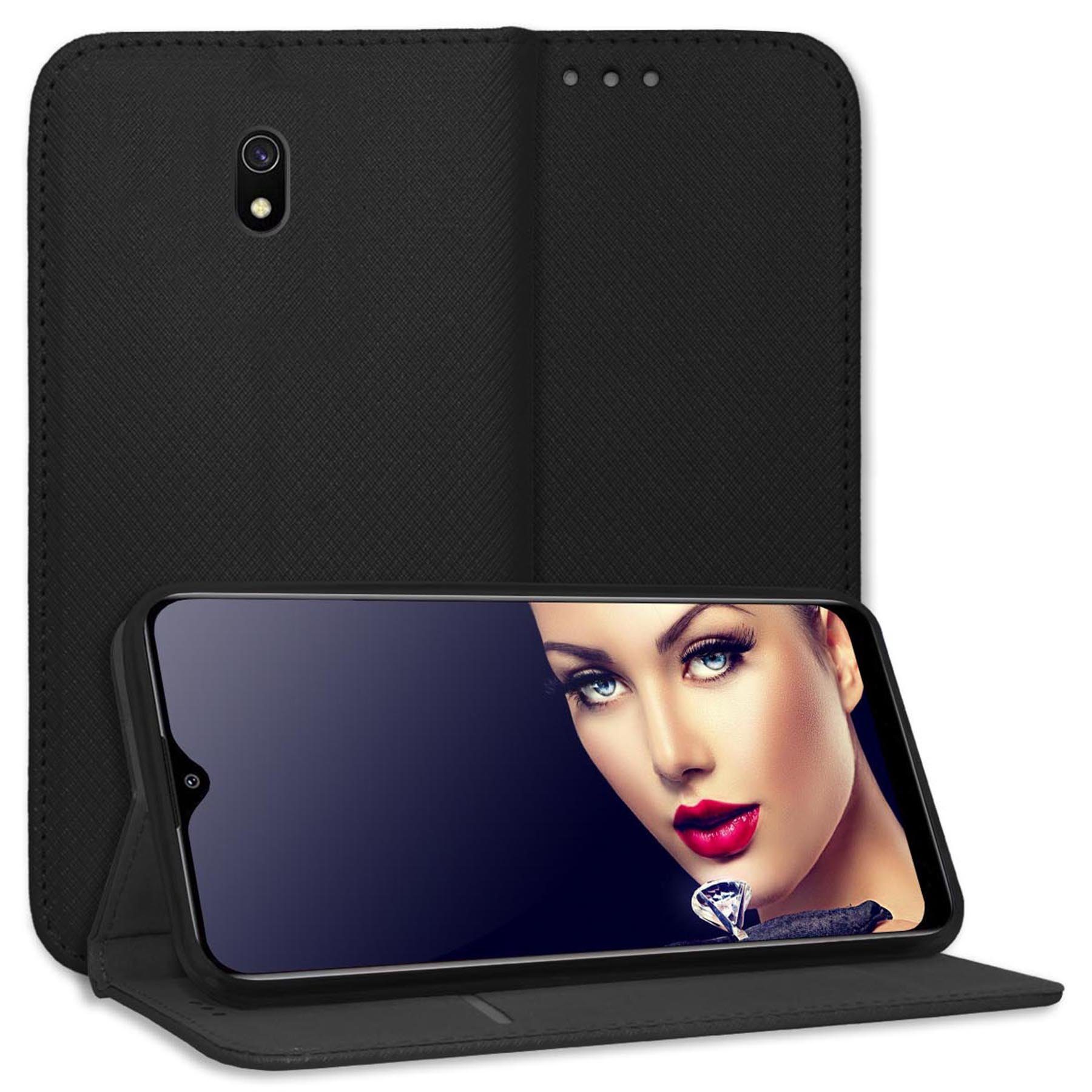 mtb more energy Smartphone-Hülle Smart Magnet für Xiaomi Redmi 8A, Schwarz, Bookstyle Klapphülle Cover Wallet Case aus Kunstleder