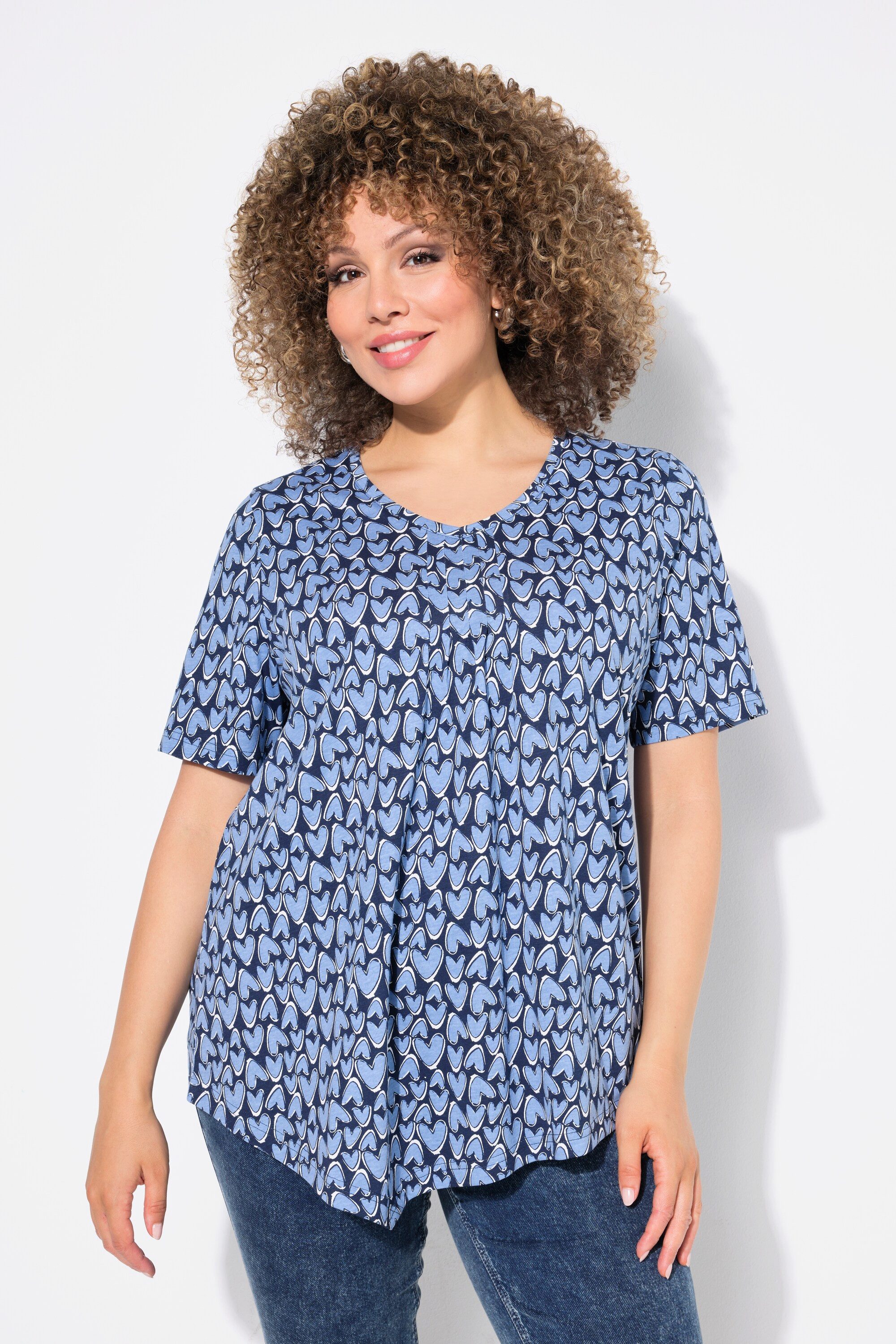 Ulla Popken T-Shirt T-Shirt Herzen Zipfelsaum günstig online kaufen