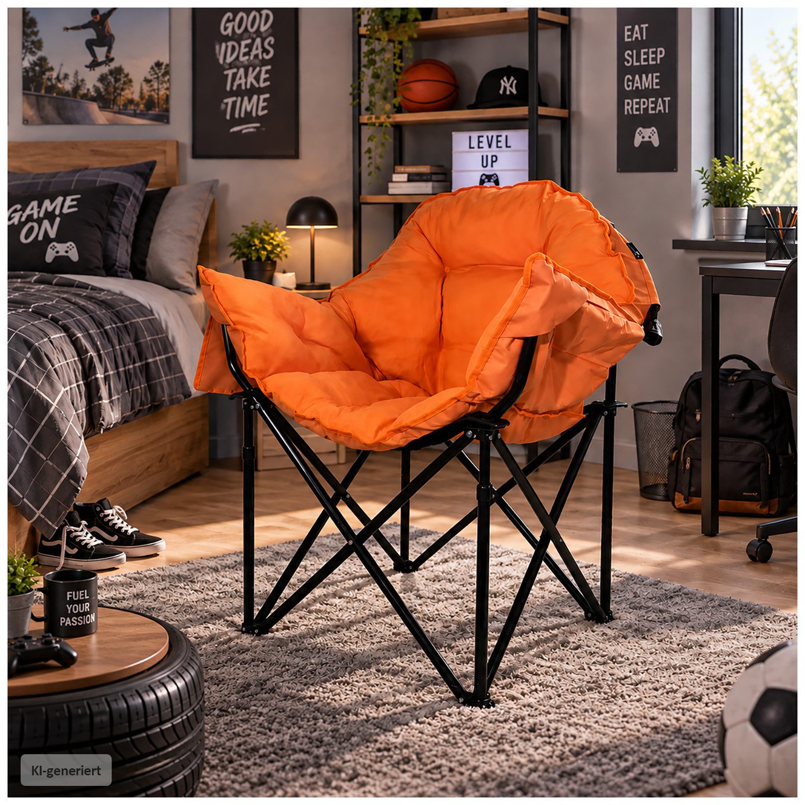 HTI-Living Klappstuhl Klappbarer Komfortsessel mit weichem Velvet Bezug (Stück), Campingstuhl