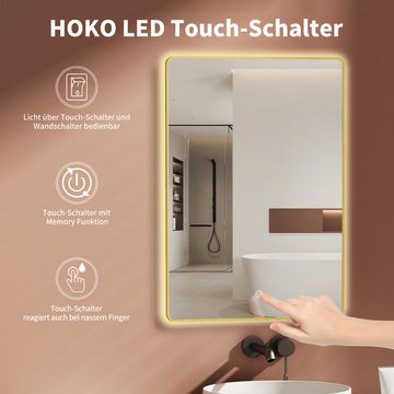 HOKO Badspiegel mit Metall Rahmen+Touch Schalter+Licht Wechsel (Warmweiß - Kaltweiß - Neutral. Licht mit Touch Schalter und mit Wandschalter einschaltbar. HOCH und QUER Montage möglich. Memory-Funktion.IP44, 4mm HD Glass, 70x50 cm / 50x70 cm; 80x60 cm / 60x80 cm; 100x70 cm / 70x100 cm)