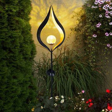 etc-shop Gartenleuchte, LED-Leuchtmittel fest verbaut, 2er Set LED Solar Steck Steh Lampen Flammen Design Außen Leuchten