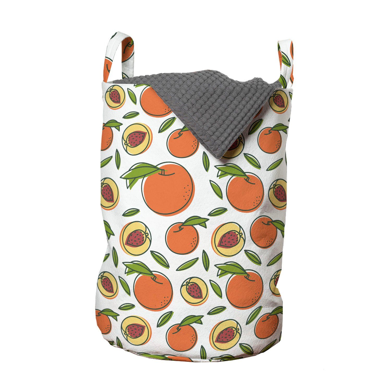 Abakuhaus Wäschesäckchen Wäschekorb mit Griffen Kordelzugverschluss für Waschsalons, Peach Farben Frucht mit Samen Kunst