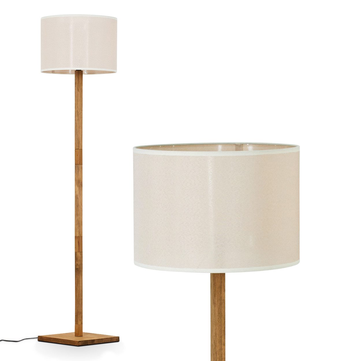 Stehlampe Boho-Style Stehlampe aus Holz/Metall/Stoff in Natur/Schwarz/Beige/Weiß