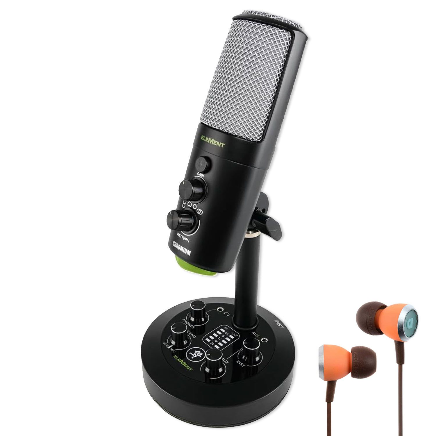 MACKIE Mikrofon Mackie USB-Mikrofon Chromium mit In-Ear Kopfhörer (digital, 1-tlg), Vorteils-Set mit In-Ear Kopfhörer