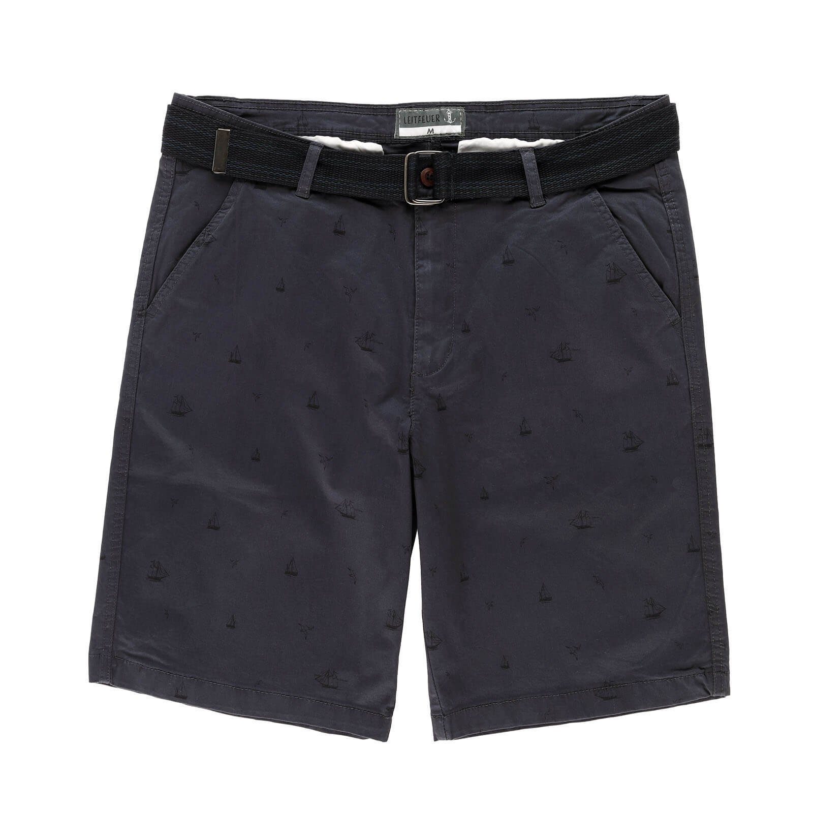 Leitfeuer Bermudas 20673 Herren Shorts mit maritimen Print - Kurze Hose mit geflochtenem Gürtel
