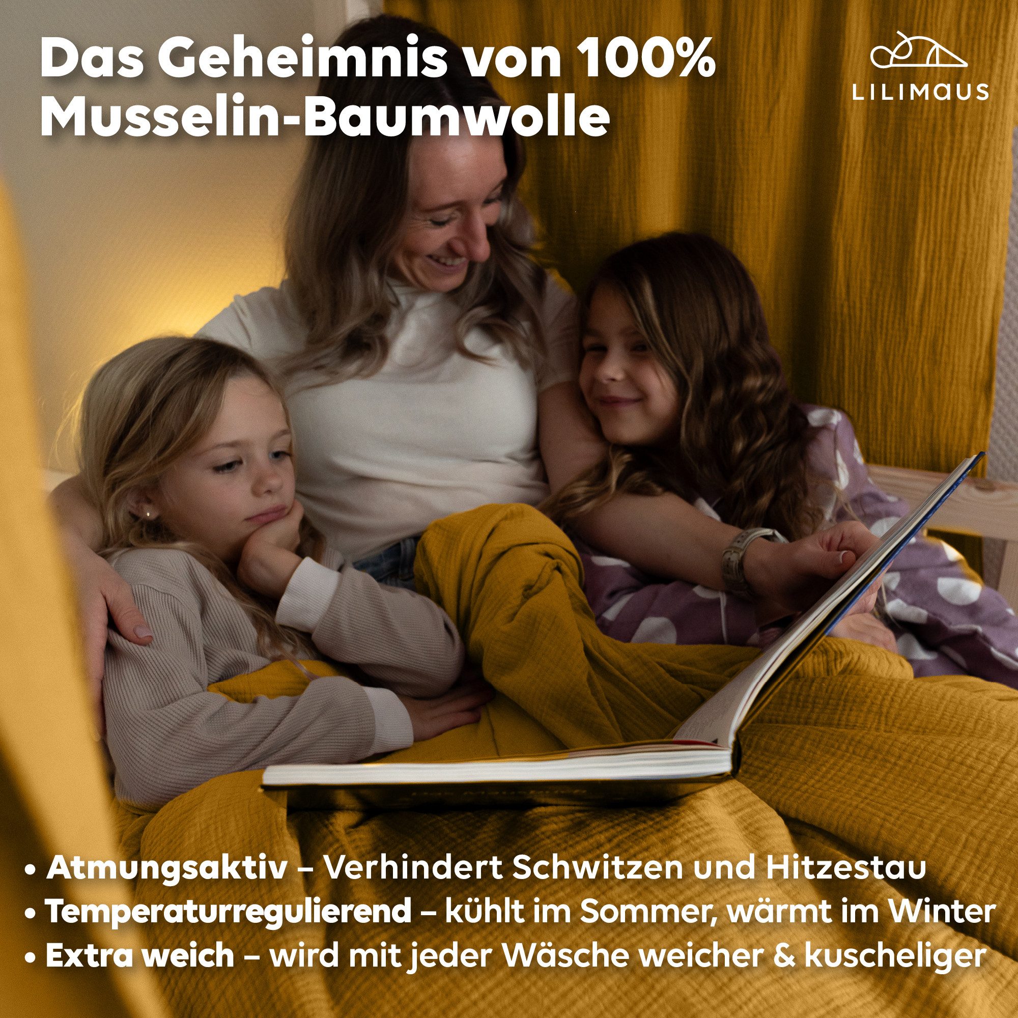 lilimaus Kinderbettwäsche Musselin Bettbezug-Set 100x135 & 135x200 mit Kissenbezug, 1 teilig, butterweich & temperaturausgleichend - Set mit Kissenbezug