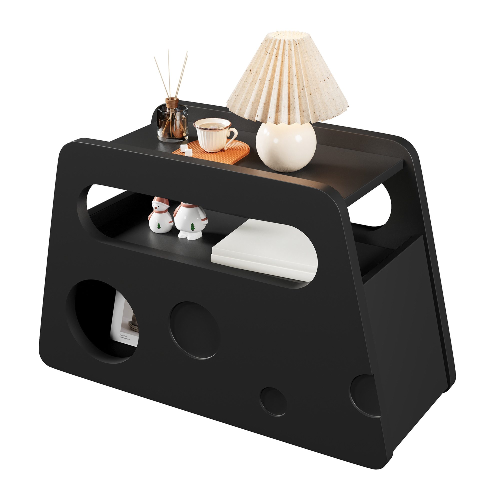 BlingBin Sideboard Moderner Beistelltisch mit Rollen, Sicherem Abgerundetem Design (1er Set, 1 St., 81x33x51,5 cm, Produktladung: 60KG, MDF & Spanplatte, Schwarz), Mobil, Platzsparend, Ideal für Wohnzimmer und Schlafzimmer