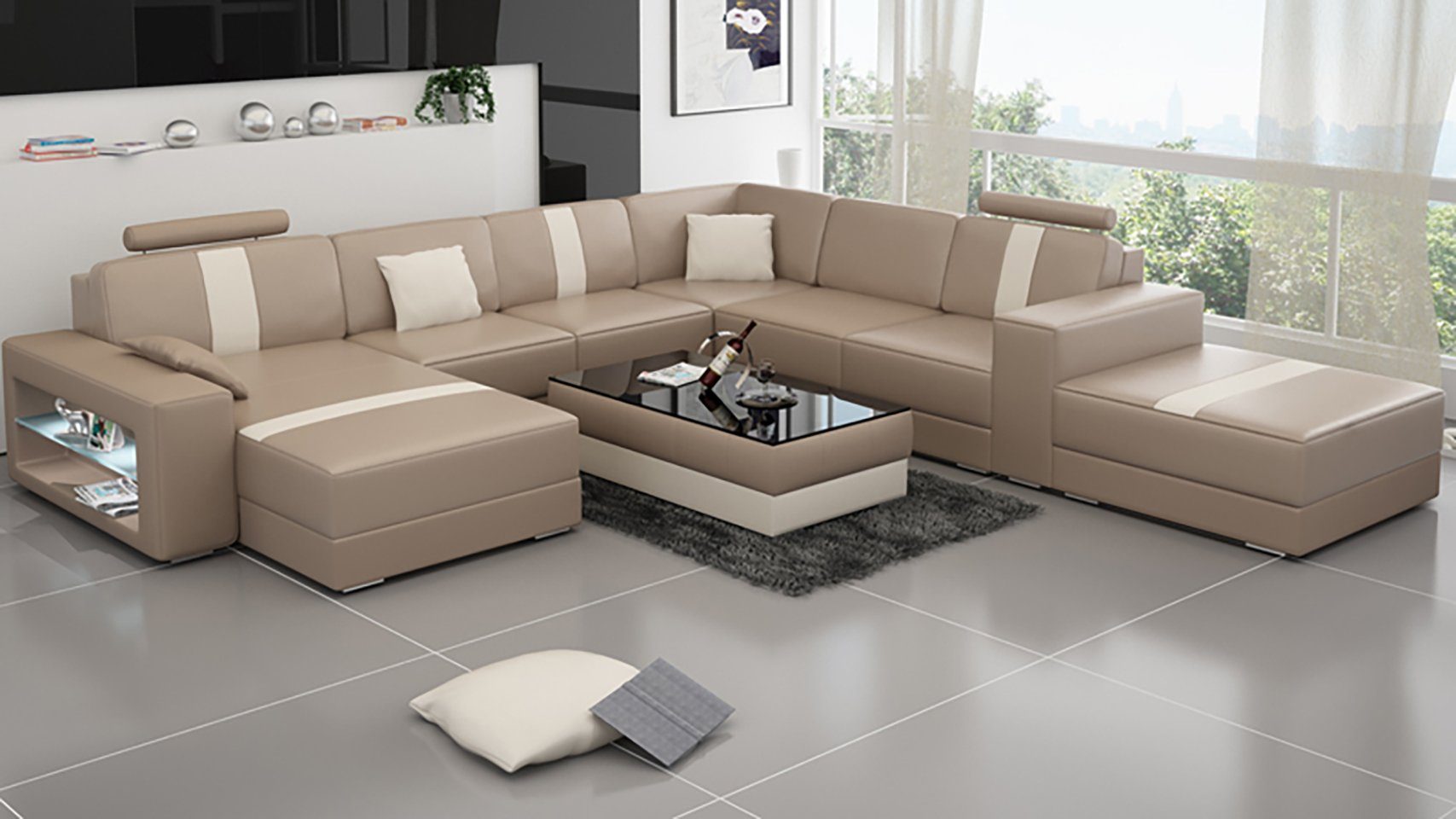 JVmoebel Ecksofa, Ledersofa U-Form Couch Wohnlandschaft Ecksofa Design Modern Sofa