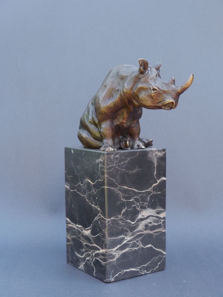 aus Tierfigur Marmorsockel Nashorn edlem Bronze auf AFG Figur