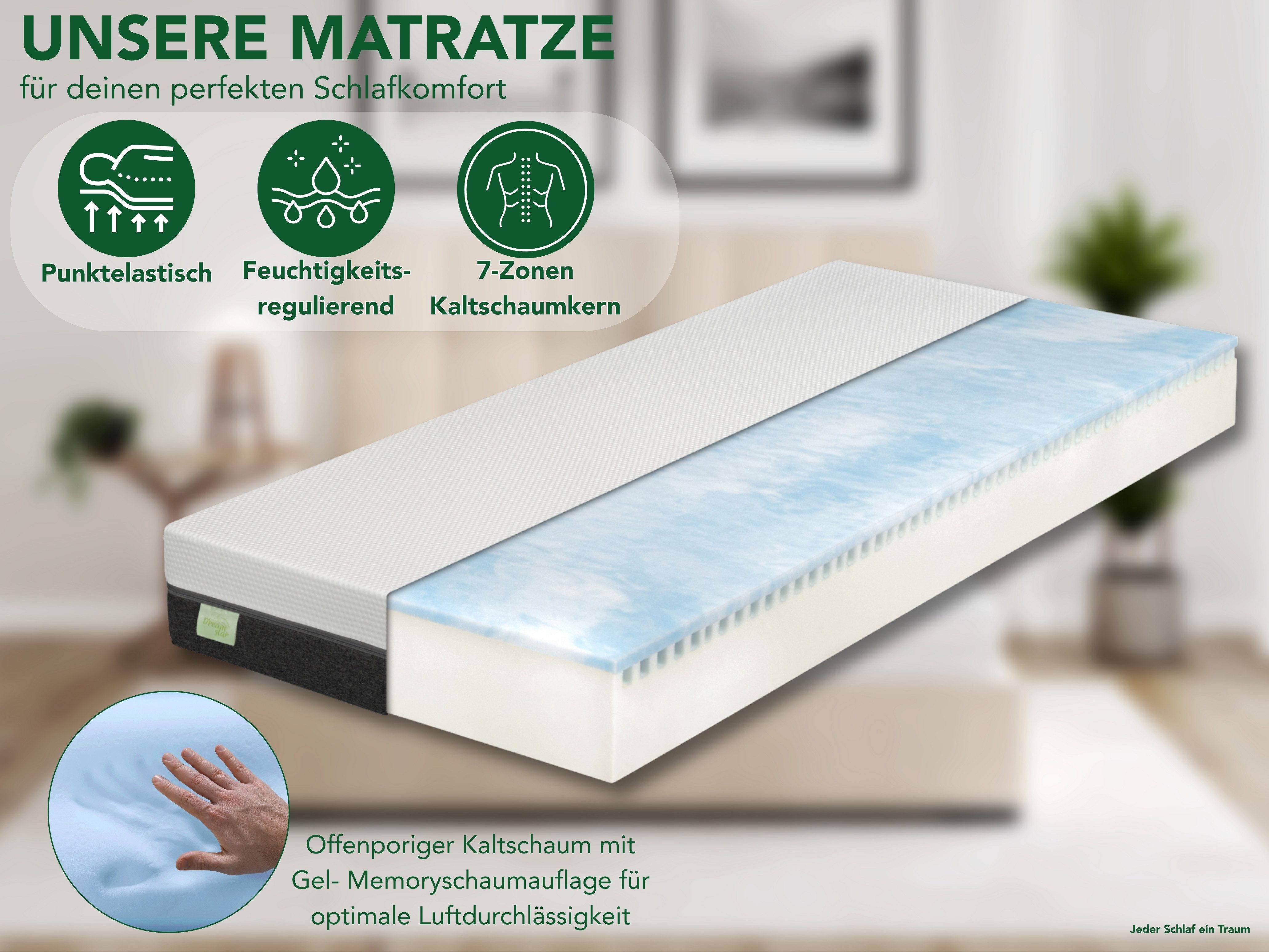 Komfortschaummatratze Sky Flex, 7-Zonen Duo-Memoryschaum-Matratze, zwei Liegeseiten H2+H3, Dreamstar, 18 cm hoch, für jede Schlafposition, ergonomisch, atmungsaktiv