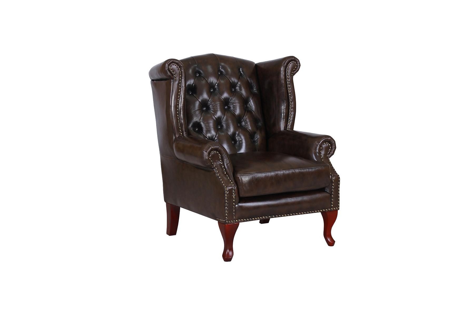 Salottini Chesterfield-Sessel Luxus Chesterfield Ohrensessel Prince Ledersessel Vollleder, Handarbeit