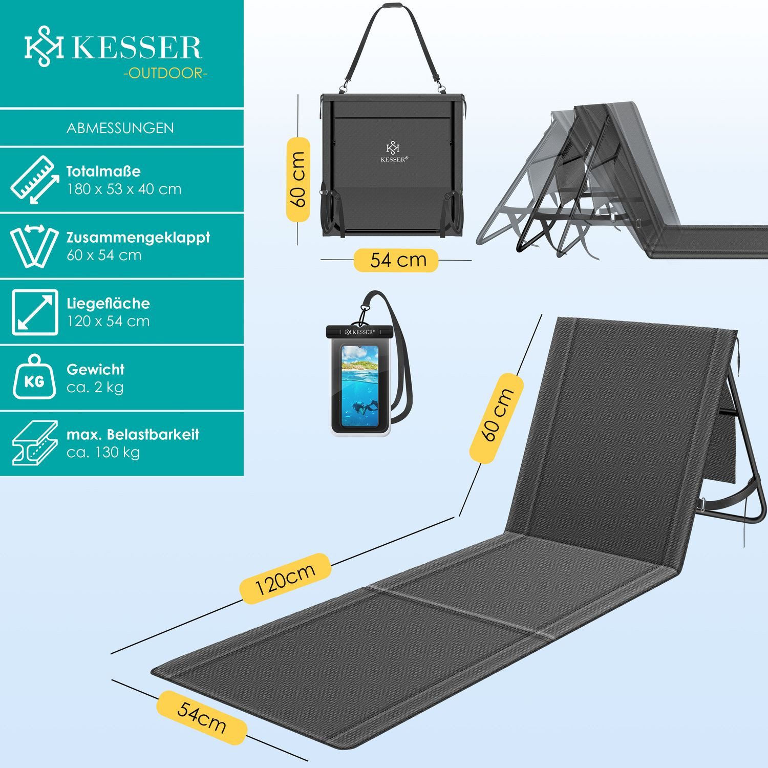 KESSER Gartenliege Strandmatte klappbar mit verstellbarer günstig online kaufen