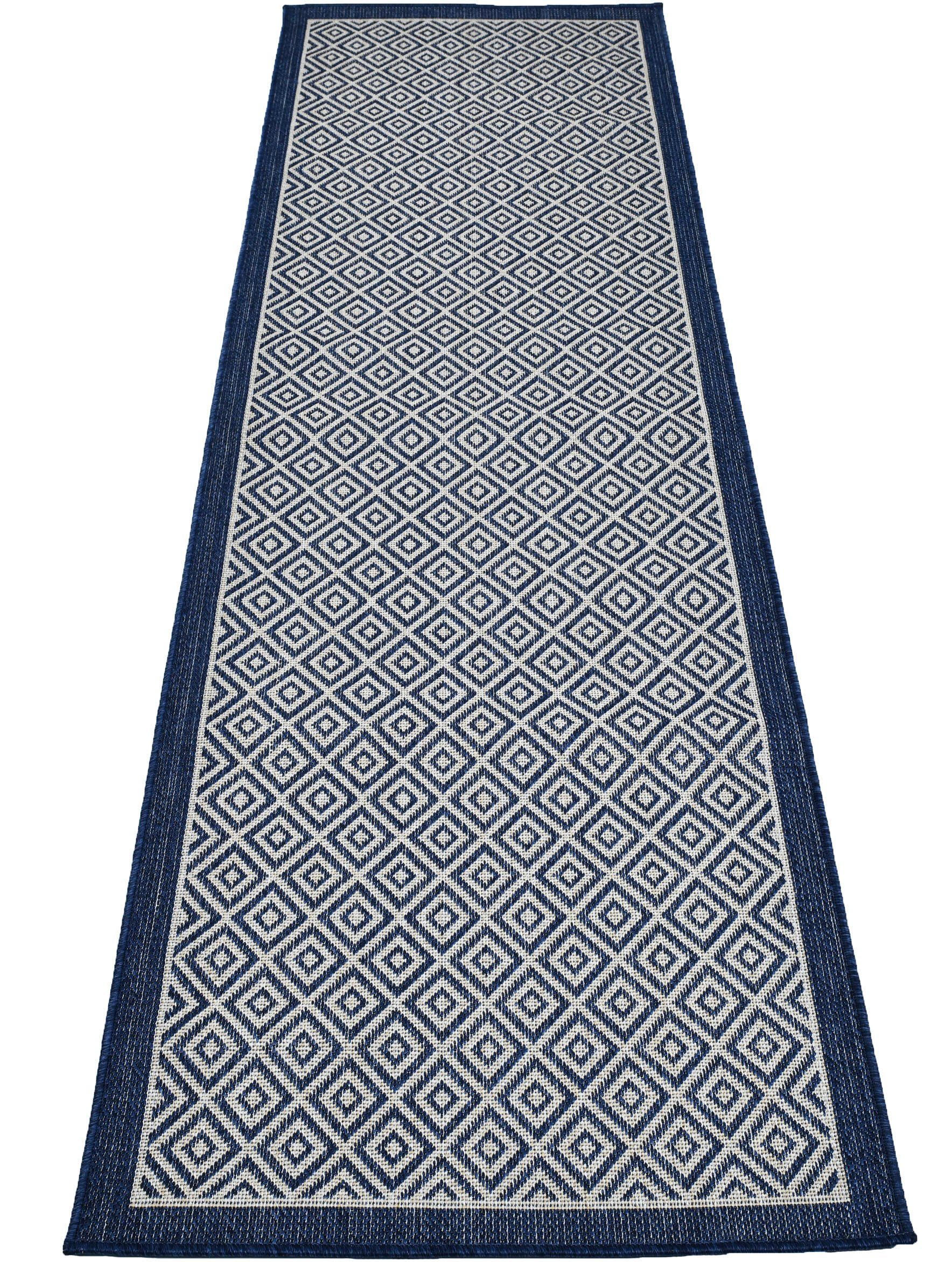 Läufer Aliza, andas, rechteckig, Höhe: 8 mm, mit Bordüre,Rauten-Design, wetterfest & UV-beständig, Outdoor geeignet blau | Schmutzfangläufer