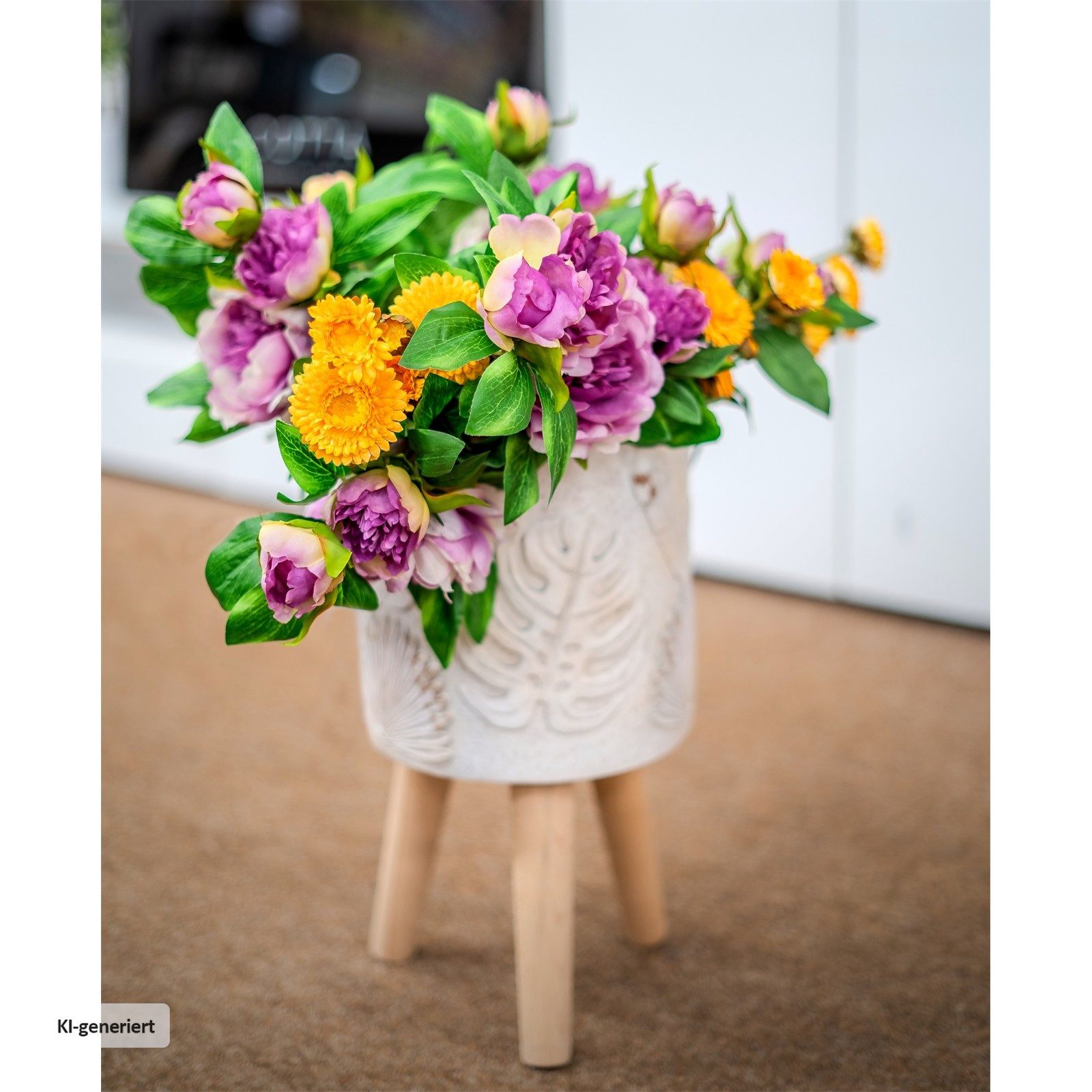 Kunstblume Kunstblume Gelbe Margerite Flora, HTI-Living, Höhe 38 cm, Mehrfachblüte – Bild 3 von 4