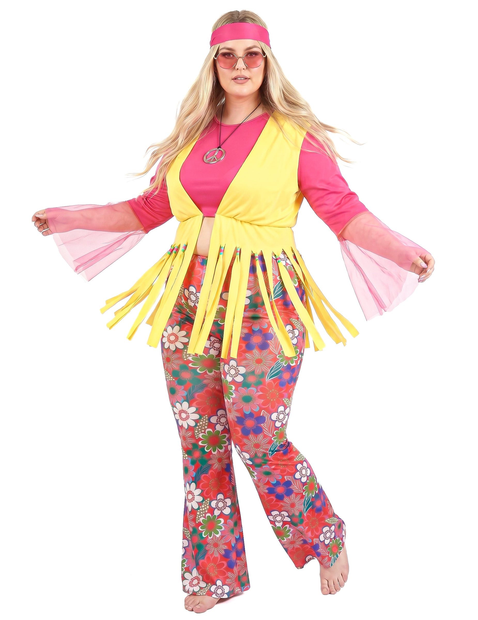JADEO Kostüm Plus Size Hippie Kostüm für Damen rosa