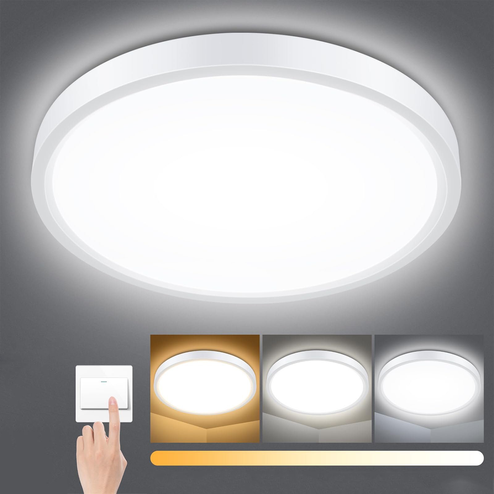 Sunicol LED Deckenleuchte Dimmbar Ultra Dünn Rund Lampe, 30W 40W, Küche Badezimmer Schlafzimmer, Wasserfest Unterputzleuchte Beleuchtung 3000 K / 4000 K / 6500 K