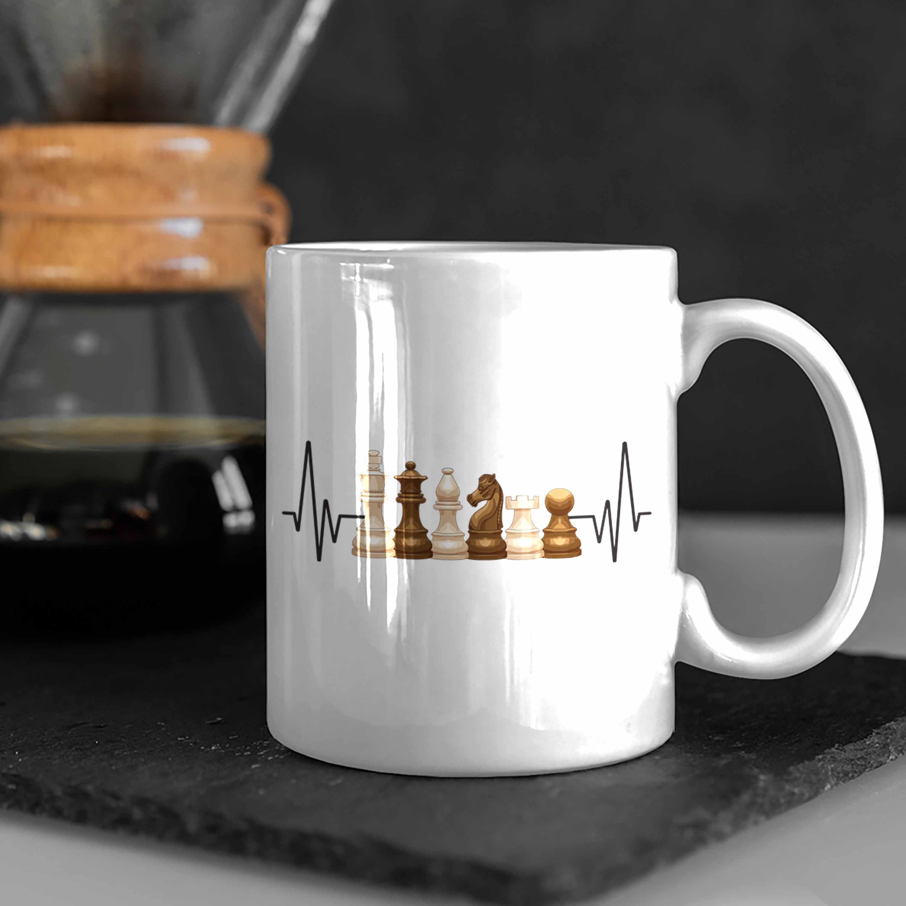 Trendation Tasse Trendation - Schach Herzschlag Schachspieler für Geschenk Weiss Tasse Hobby