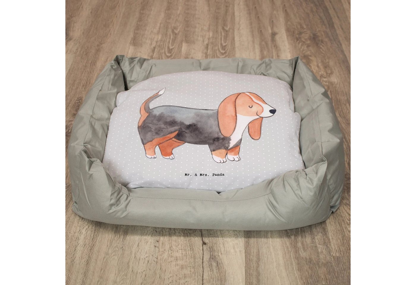 Thumbnail - Mr. & Mrs. Panda Tierbett Basset Hound Lebensretter - Grau Pastell - Geschenk, Hundebett Luxus, Ultrabequem