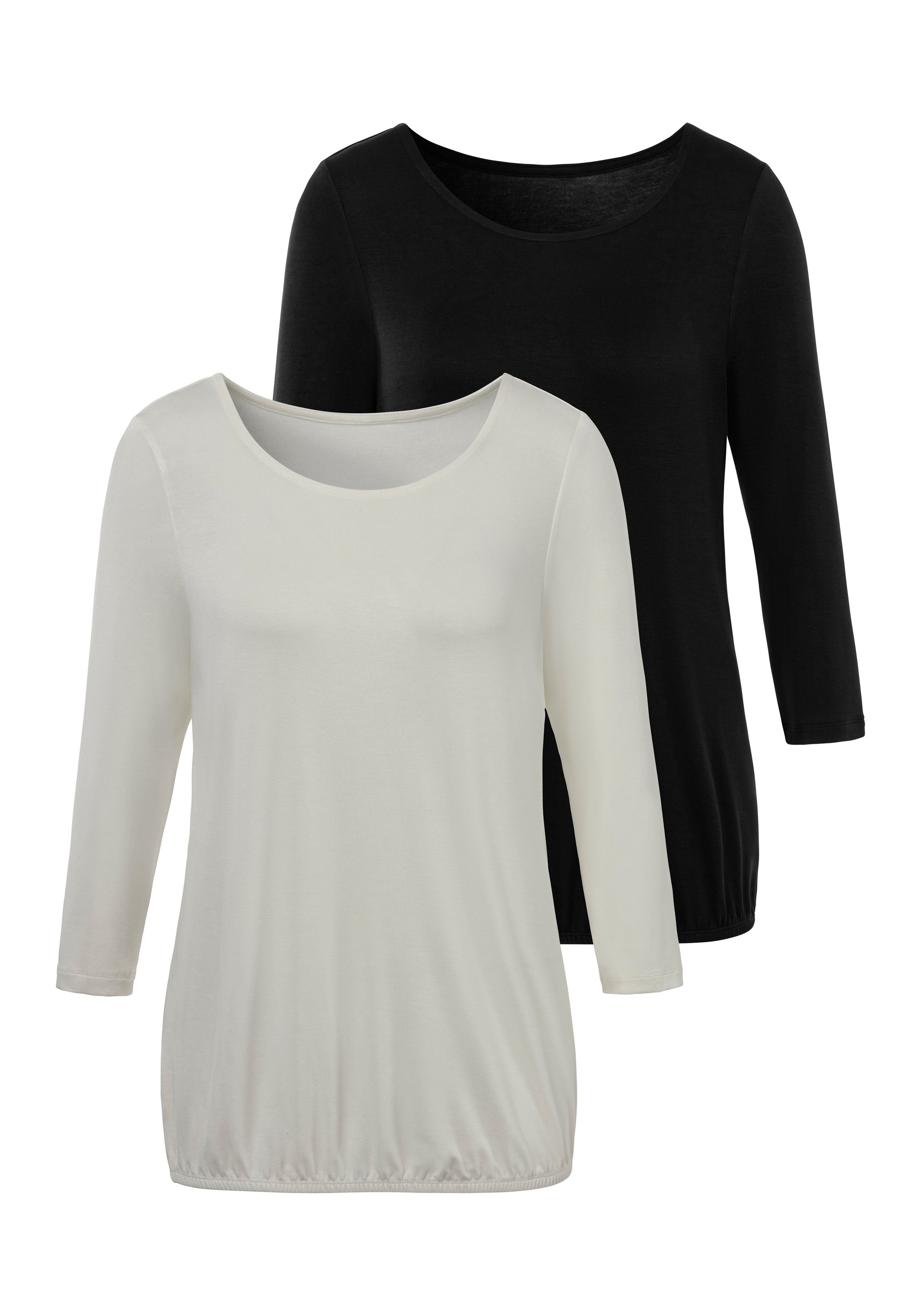 Vivance 3/4-Arm-Shirt (2er-Pack) mit elastischem Saumabschluss