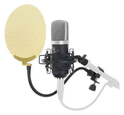 Pronomic Mikrofon CM-22 Studio Großmembranmikrofon (Popschutz gold-Set, 6-tlg), Inkl. Spinne, Windschutz, Etui und Koffer