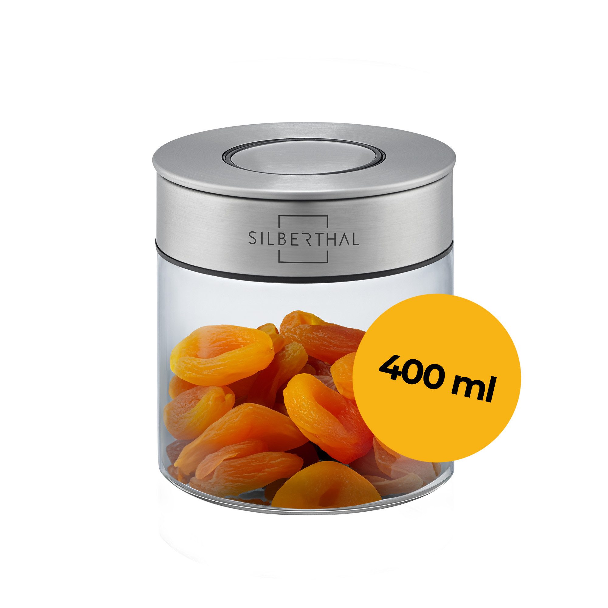 SILBERTHAL Vorratsglas 400ml, Vorratsdose mit Deckel, Glas, Edelstahl, (1-tlg), Luftdicht & Mottensicher