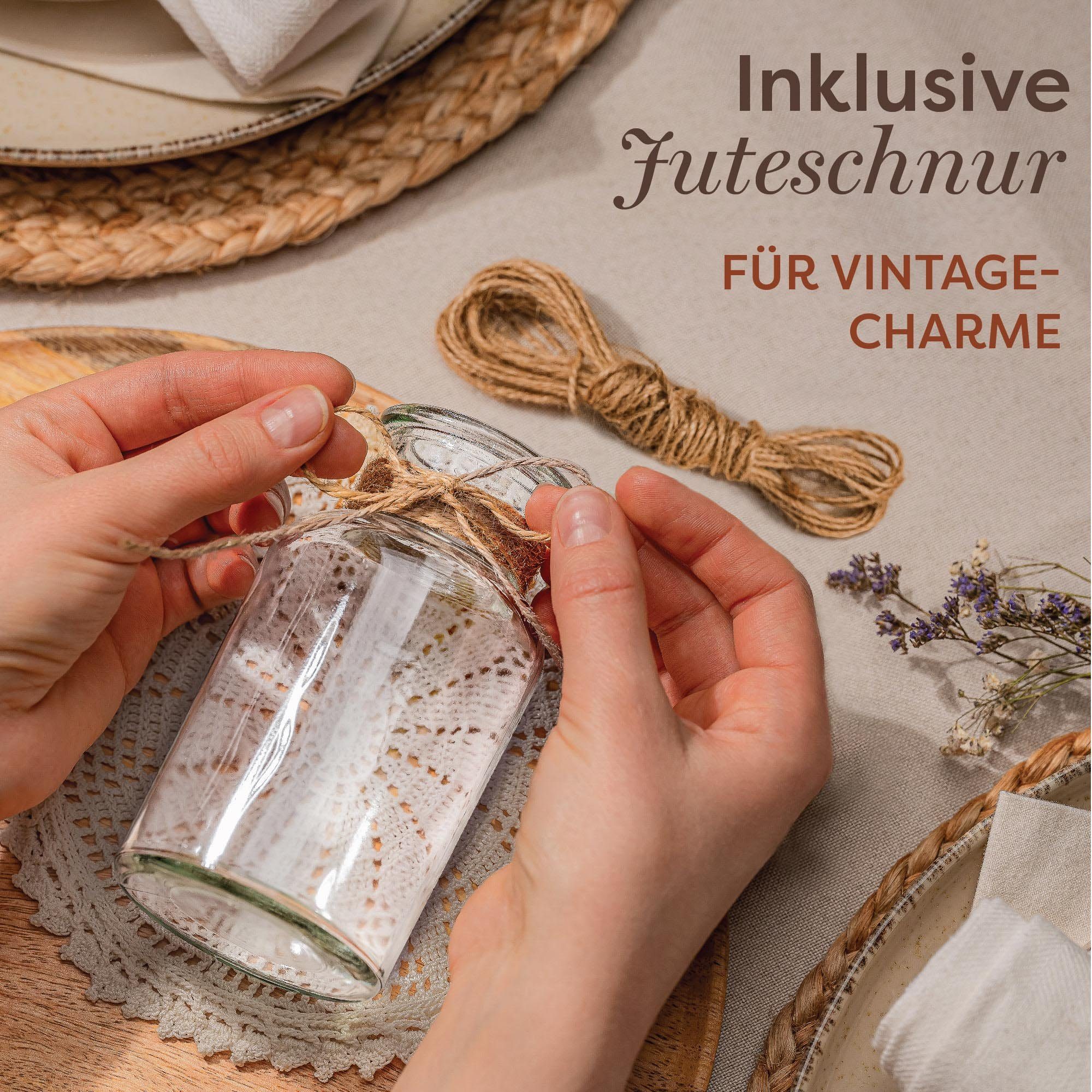 Praknu Tischvase 12 Kleine Glasvasen - 12,5 cm - Inklusive Juteschnur - Vintage Design (Set, 12 Vasen inklusive Juteschnur), Juteschnur inklusive - Ideal zum Ba – Bild 3 von 5