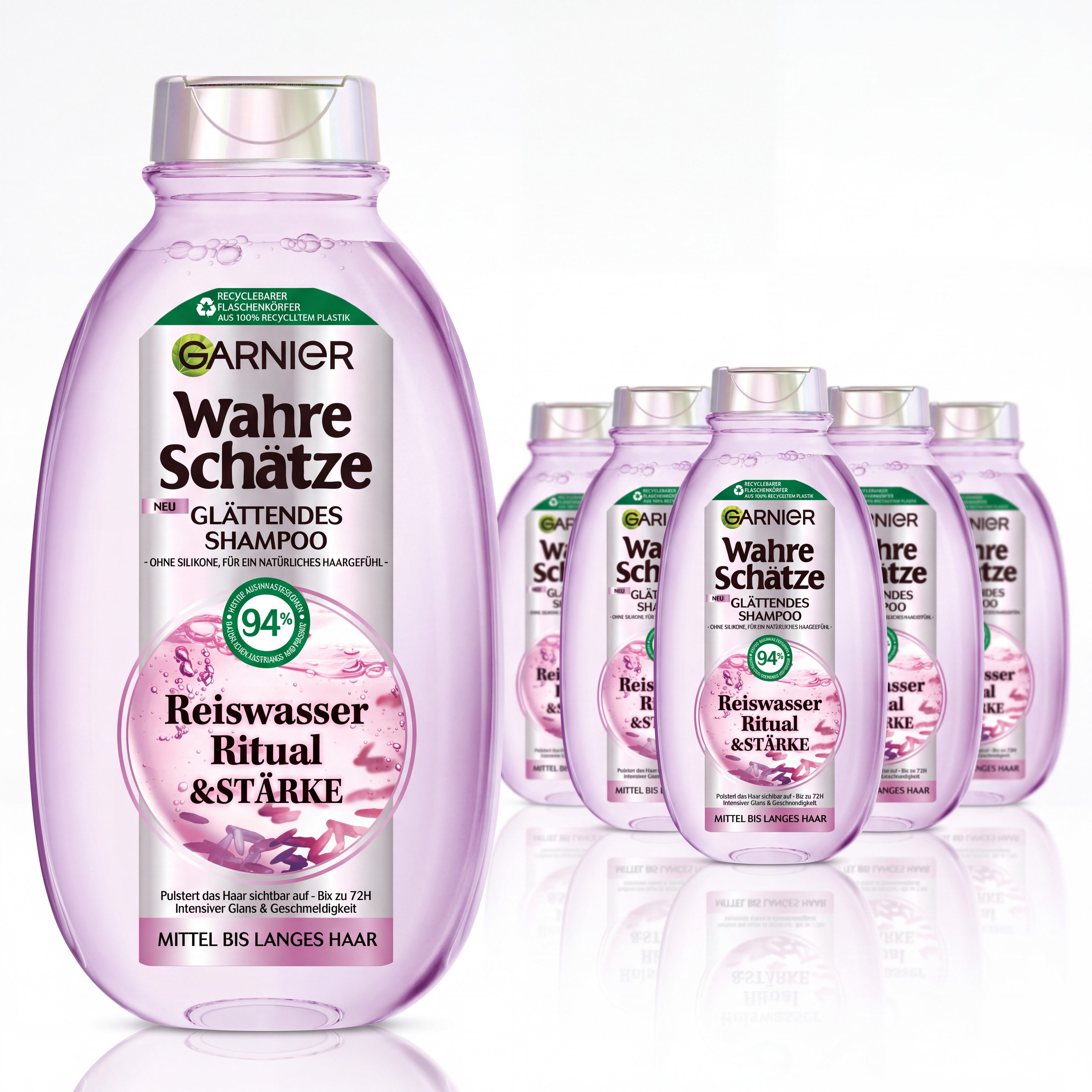GARNIER Haarshampoo WAHRE SCHÄTZE REISWASSER RITUAL SHAMPOO, Packung, 6-tlg., mit Reiswasser und Stärke, ohne Silikone