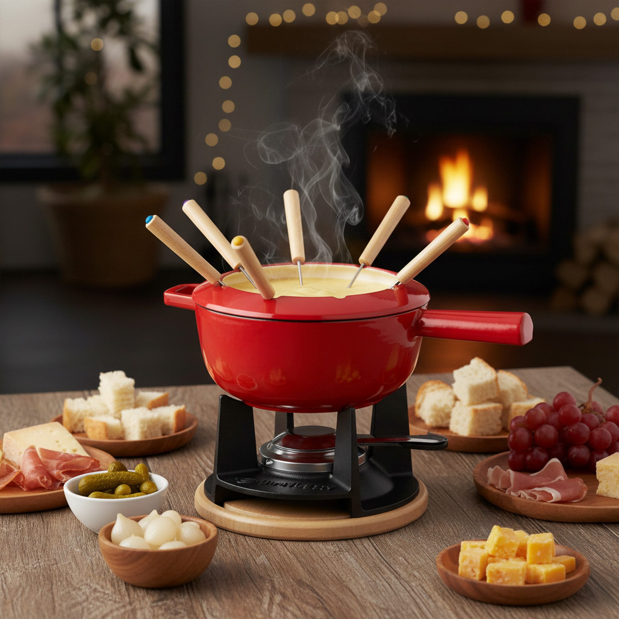 Mahlzeit Fondue 13-teiliges Gusseisen Fondue Set für 6 Personen, 2 L, emailliert, 6 Fonduegabeln, 2.00 l, für Käsefondue, Schokoladenfondue, Fleischfondue