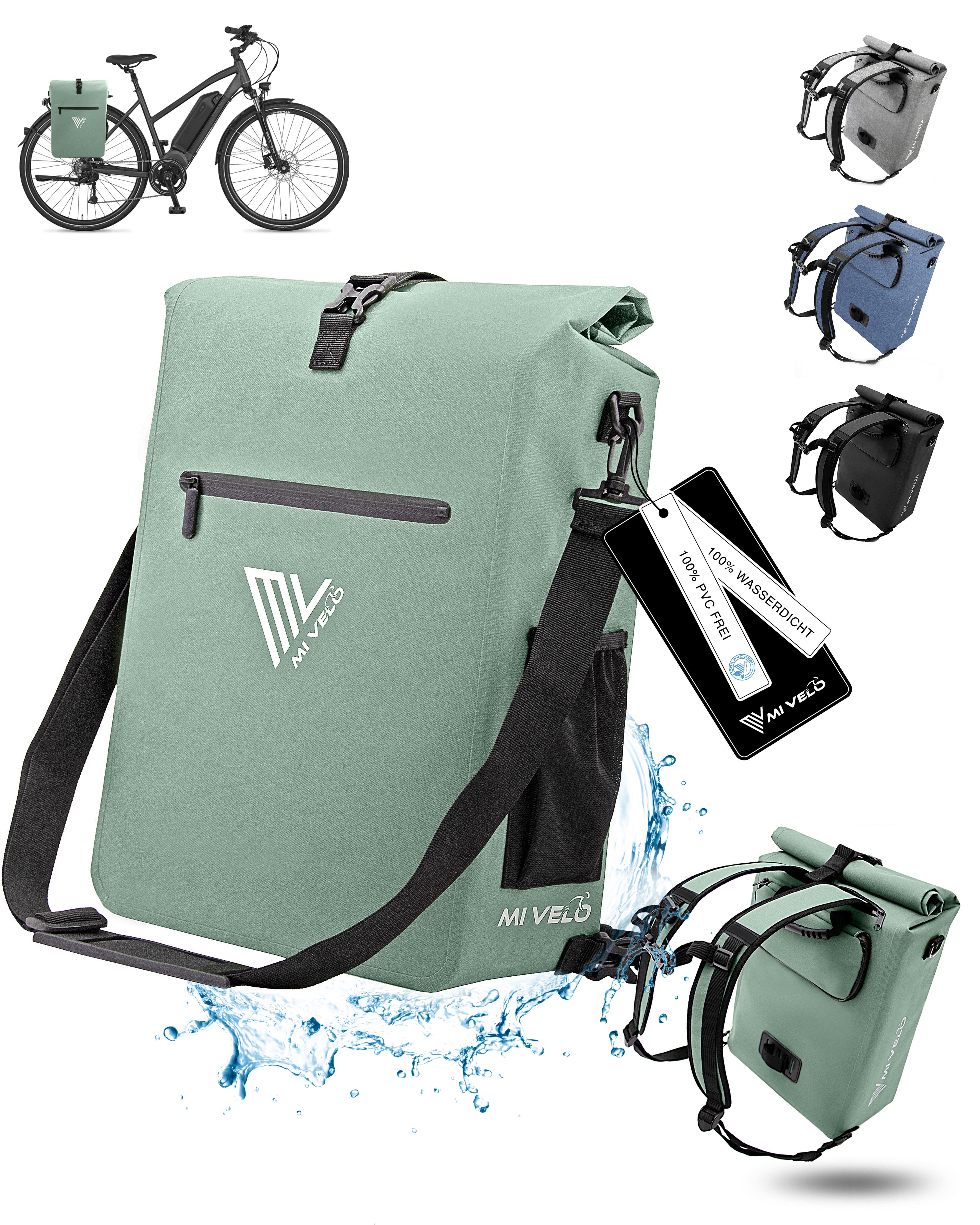 MIVELO Fahrradtasche 3in1 Gepäckträgertasche, Rucksack für Fahrrad Gepäckträger wasserdicht