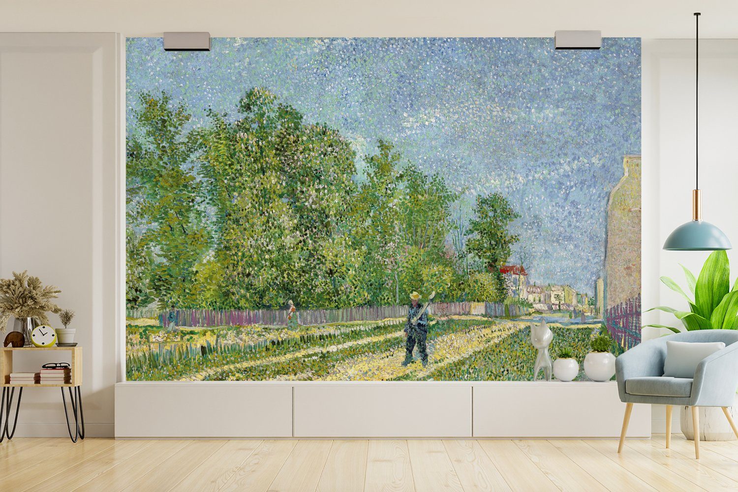 Kinderzimmer, (6 Fototapete bedruckt, Schlafzimmer, Wohnzimmer, MuchoWow Matt, St), für van Paris Gogh, Tapete Vinyl von Vincent Vororte - Wallpaper