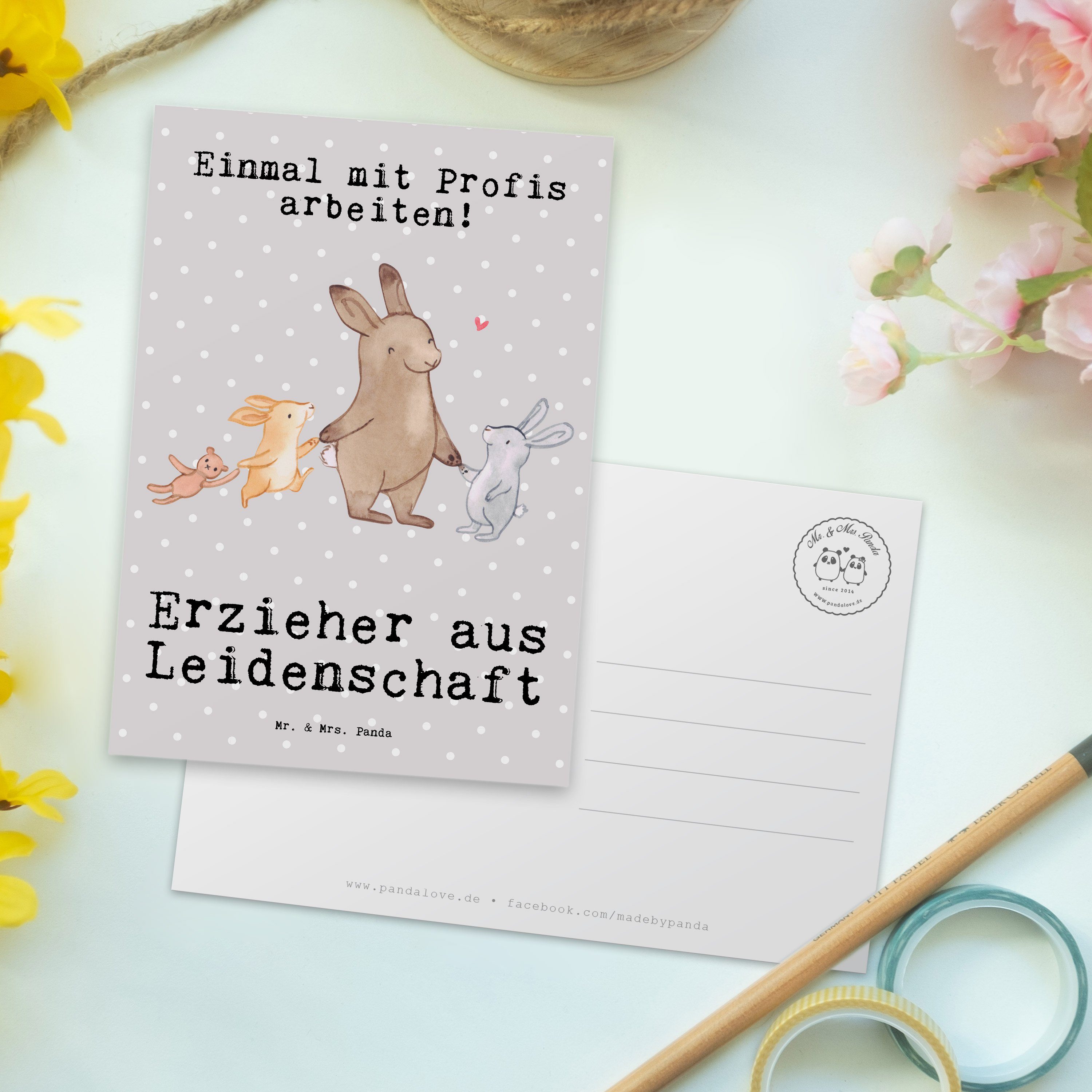 Geschenk, Ei Leidenschaft Postkarte & Mr. Danke, Firma, Erzieher Mrs. - Panda - aus Pastell Grau